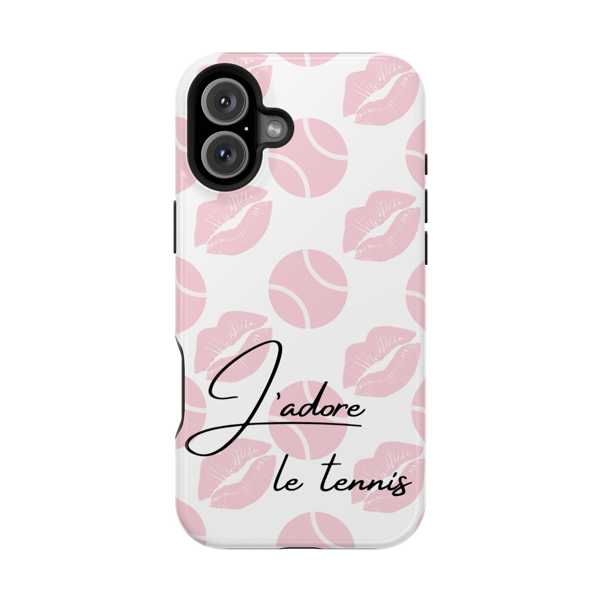 Impact-Resistant Phone Case - 'J'adore le tennis', pink tennis balls/lips