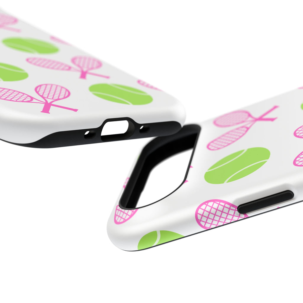 Tennis Pattern Impact-Resistant Phone Case — Pink Rackets & Green Balls
