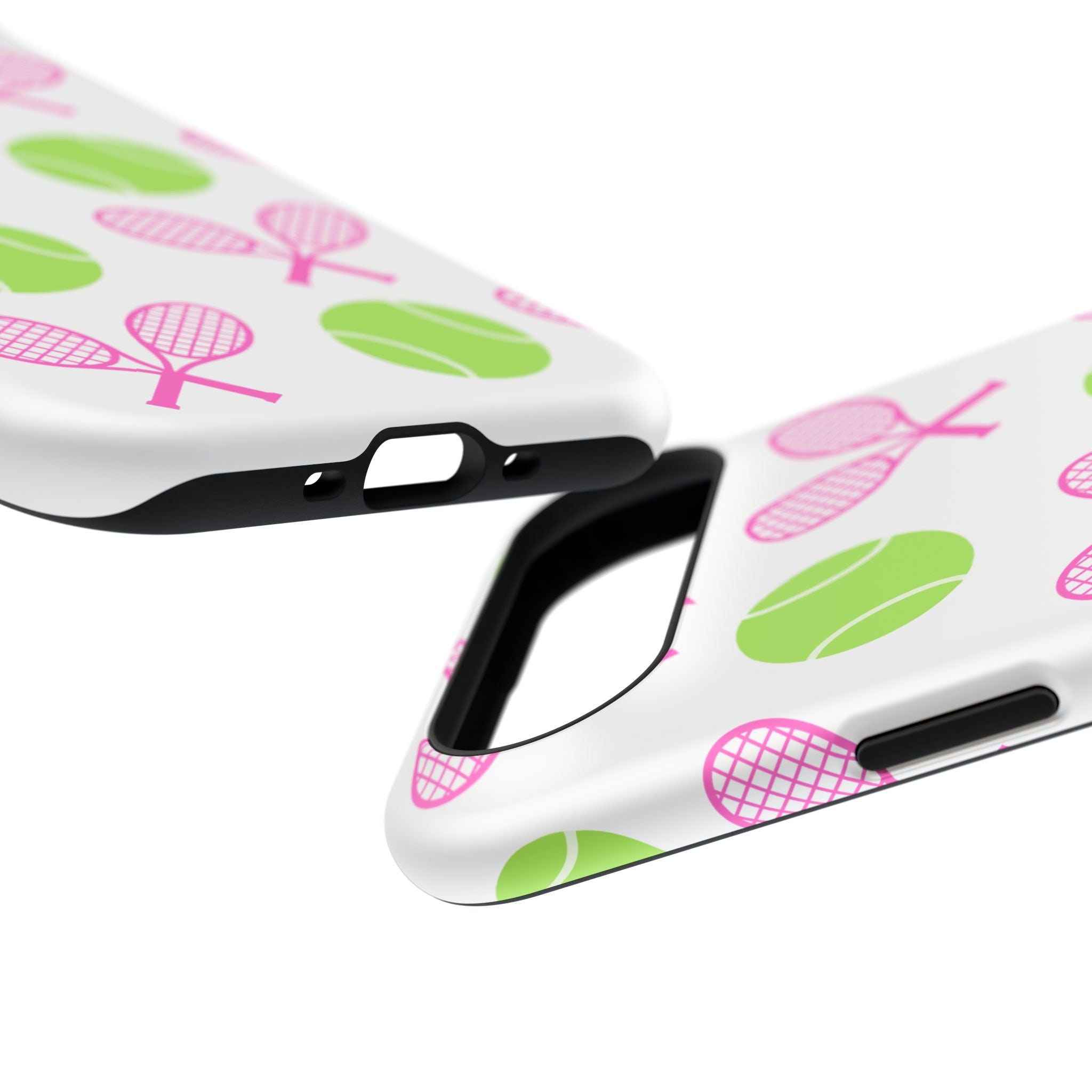 Tennis Pattern Impact-Resistant Phone Case — Pink Rackets & Green Balls
