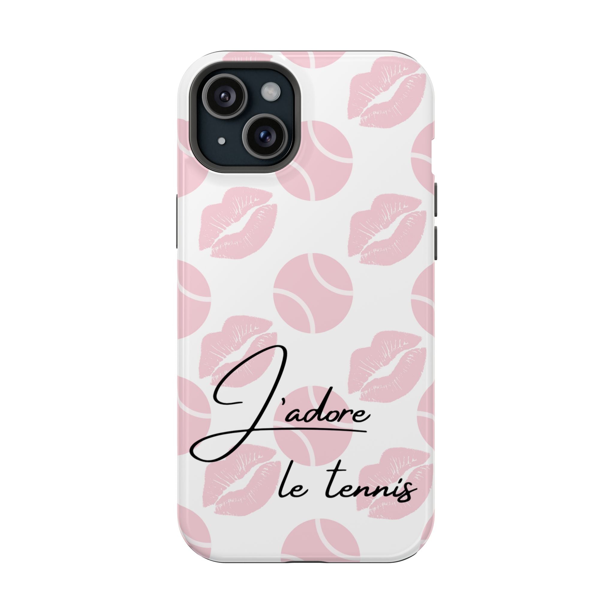 Impact-Resistant Phone Case - 'J'adore le tennis', pink tennis balls/lips
