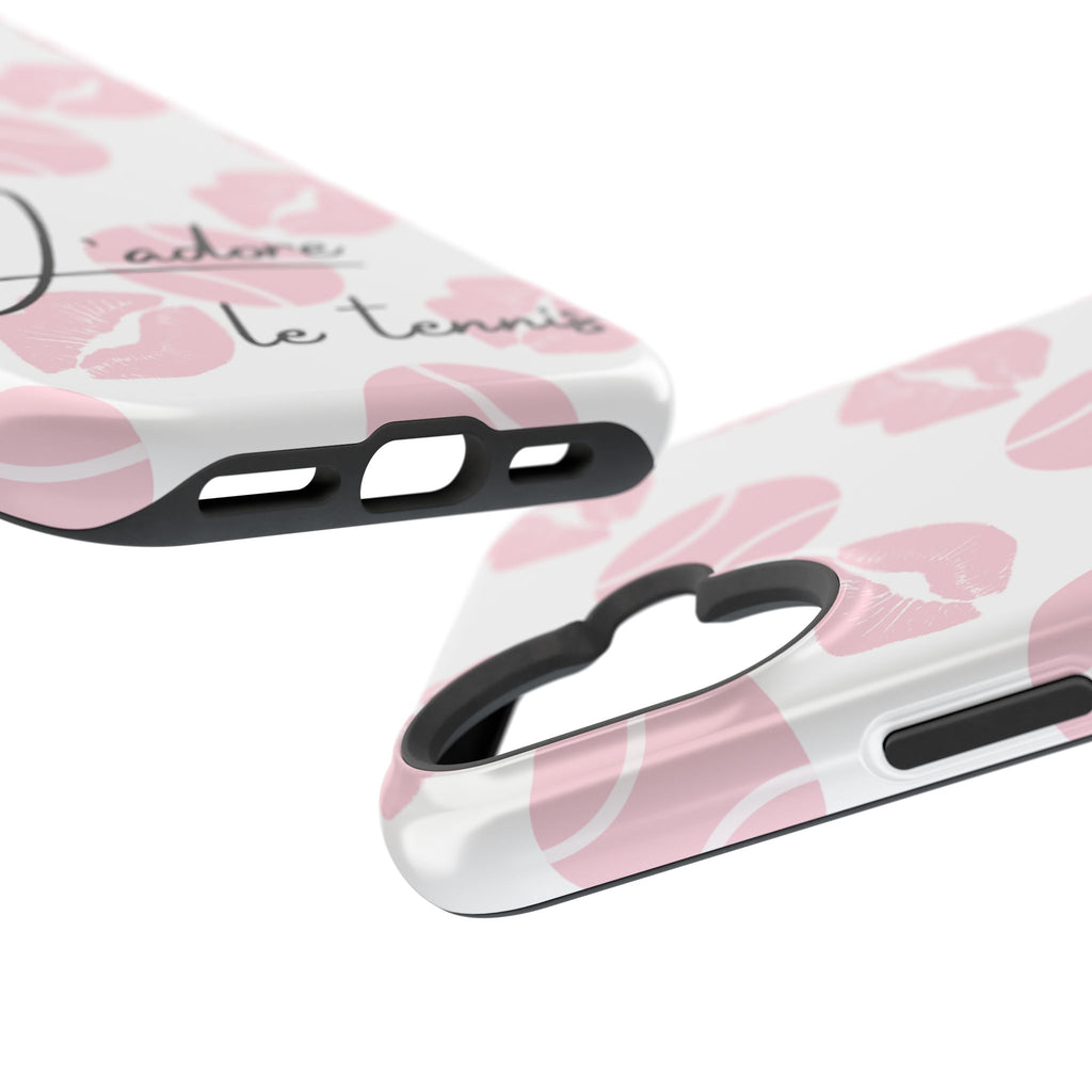 Impact-Resistant Phone Case - 'J'adore le tennis', pink tennis balls/lips