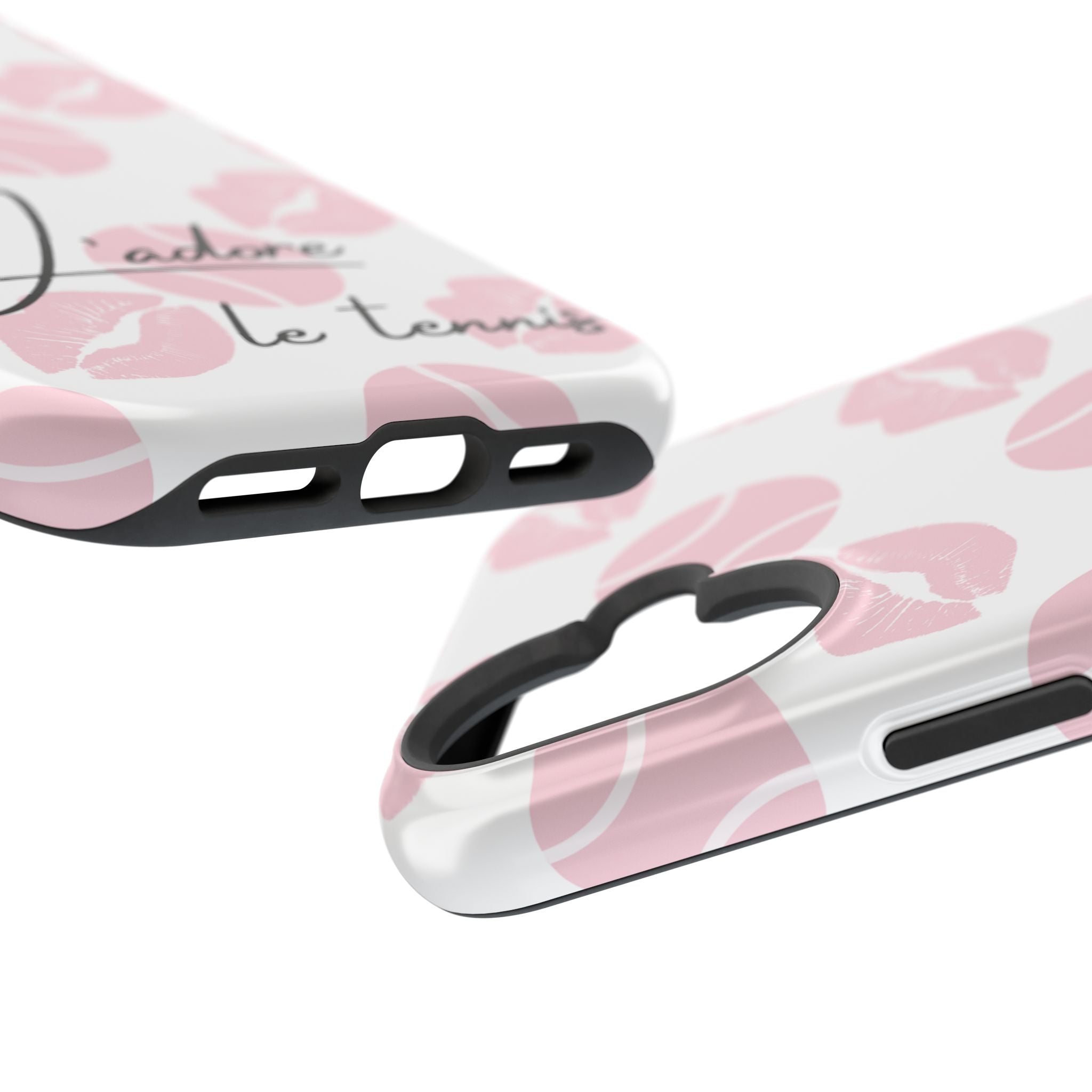 Impact-Resistant Phone Case - 'J'adore le tennis', pink tennis balls/lips