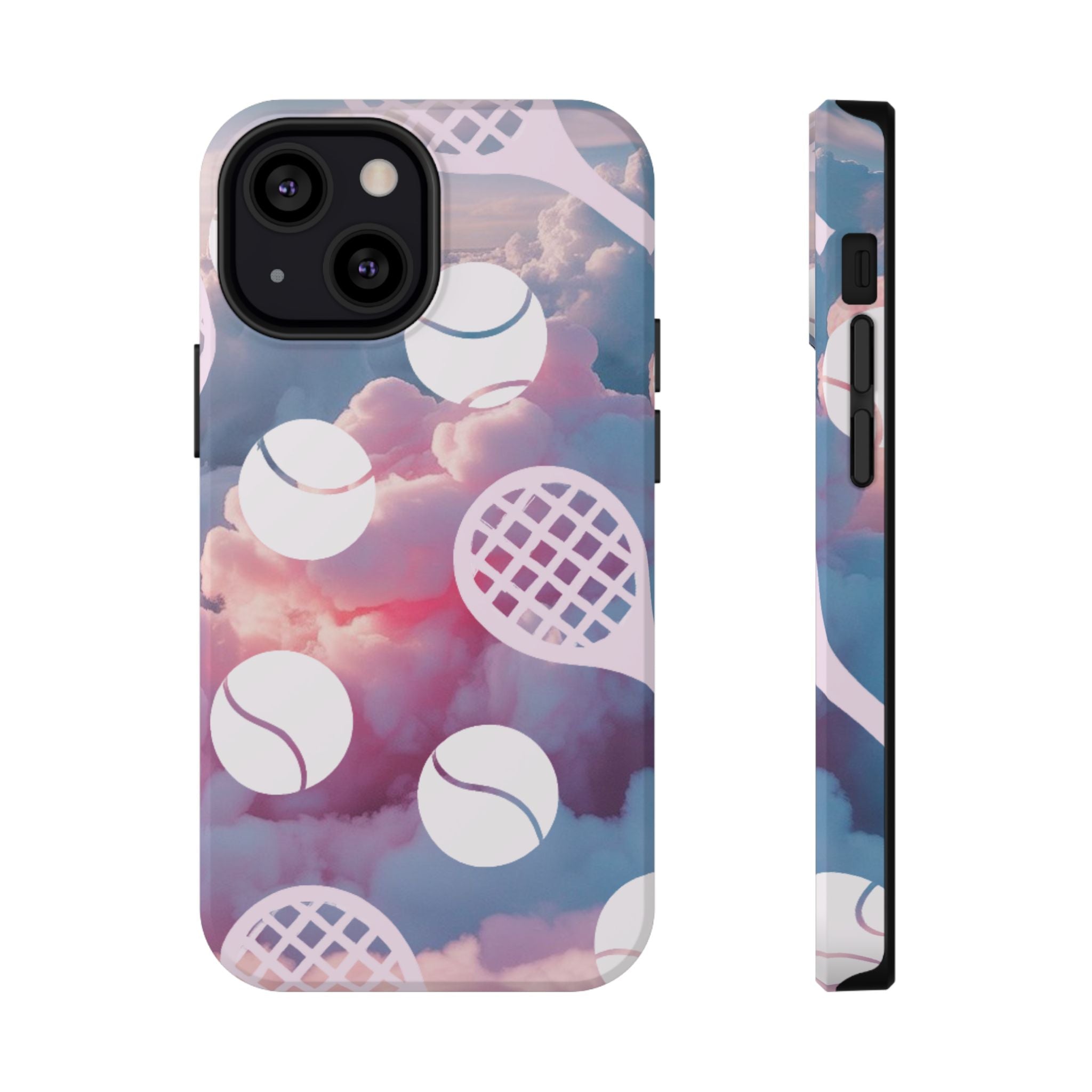 Tennis Impact-Resistant Phone Case — Tennis Rackets & Balls on Cloudscape