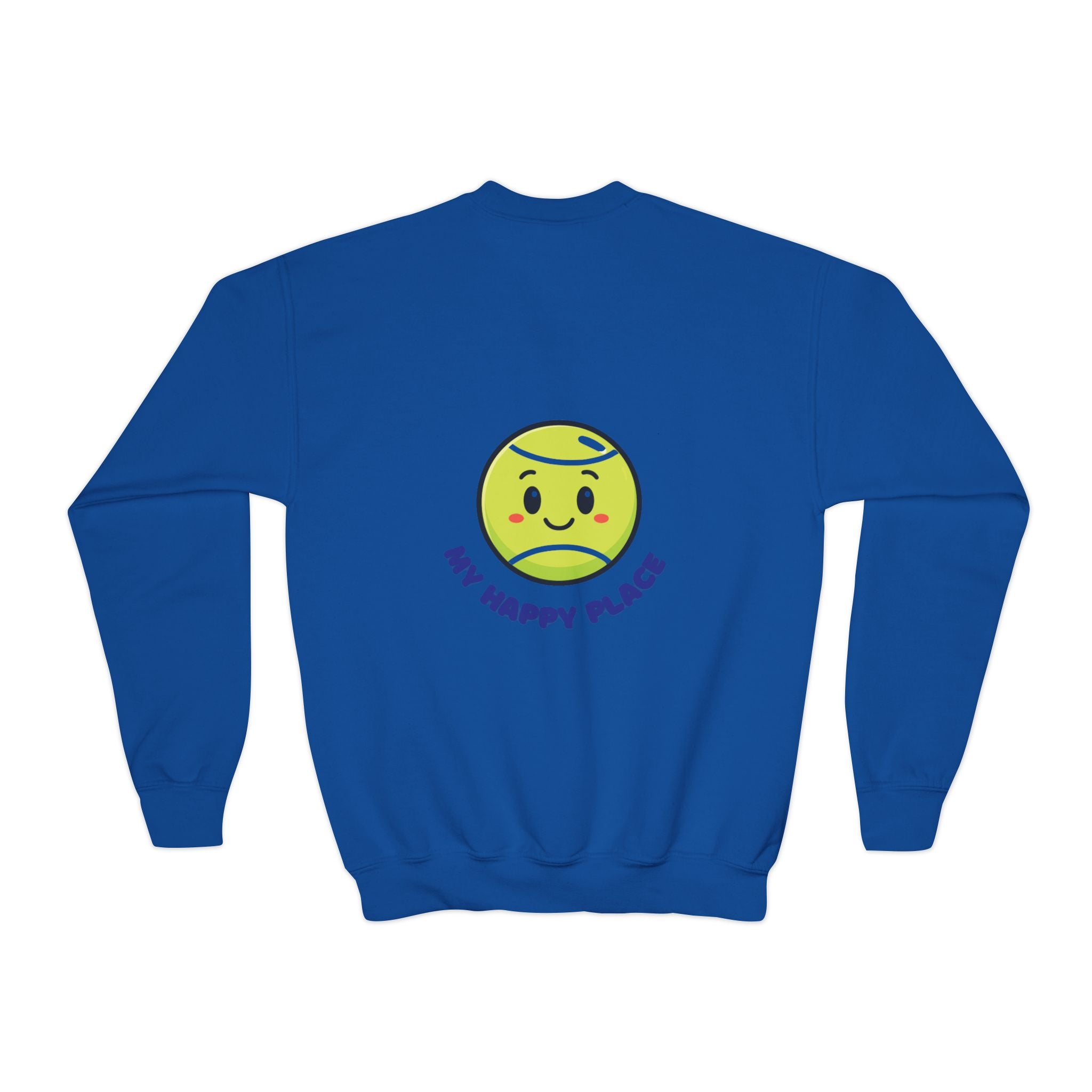 Boy's Junior Tennis Crewneck Sweatshirt — Cute Smiling Tennis Ball "My Happy Place"