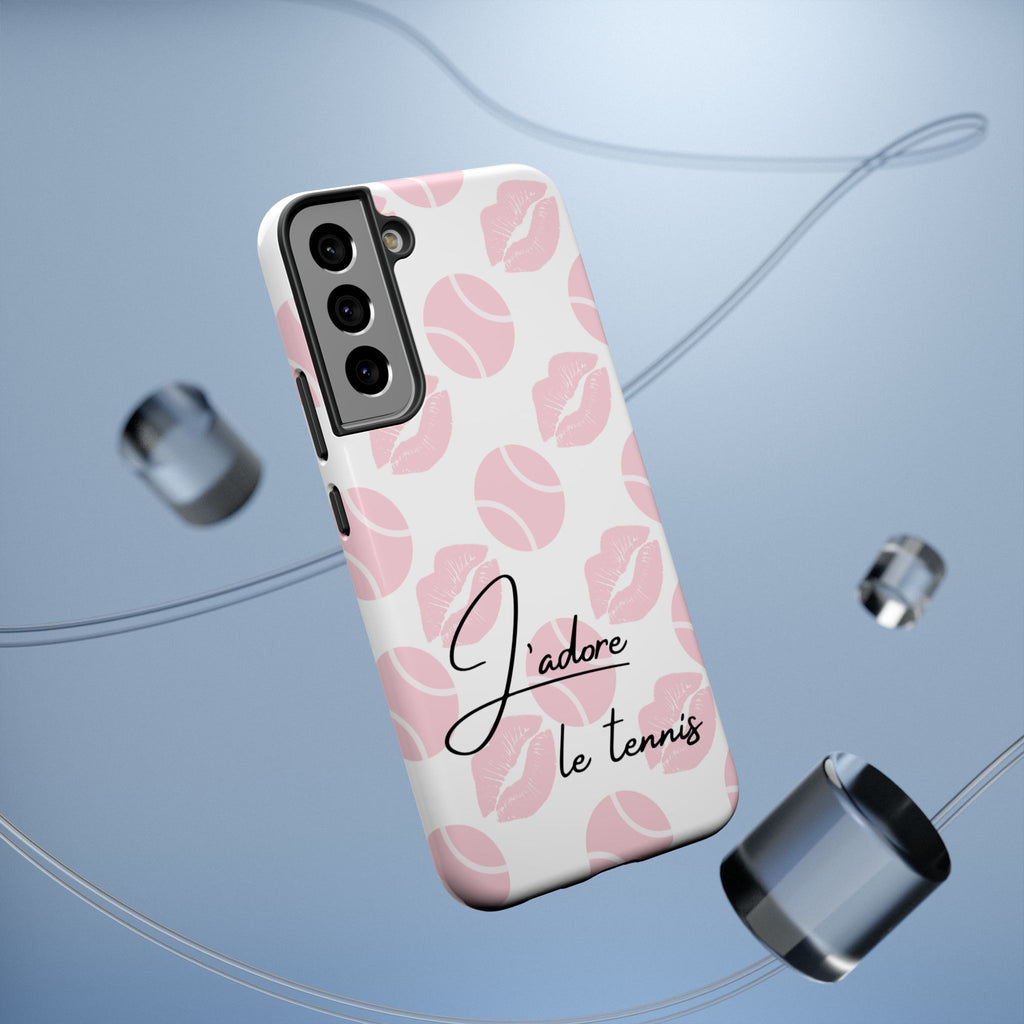 Impact-Resistant Phone Case - 'J'adore le tennis', pink tennis balls/lips