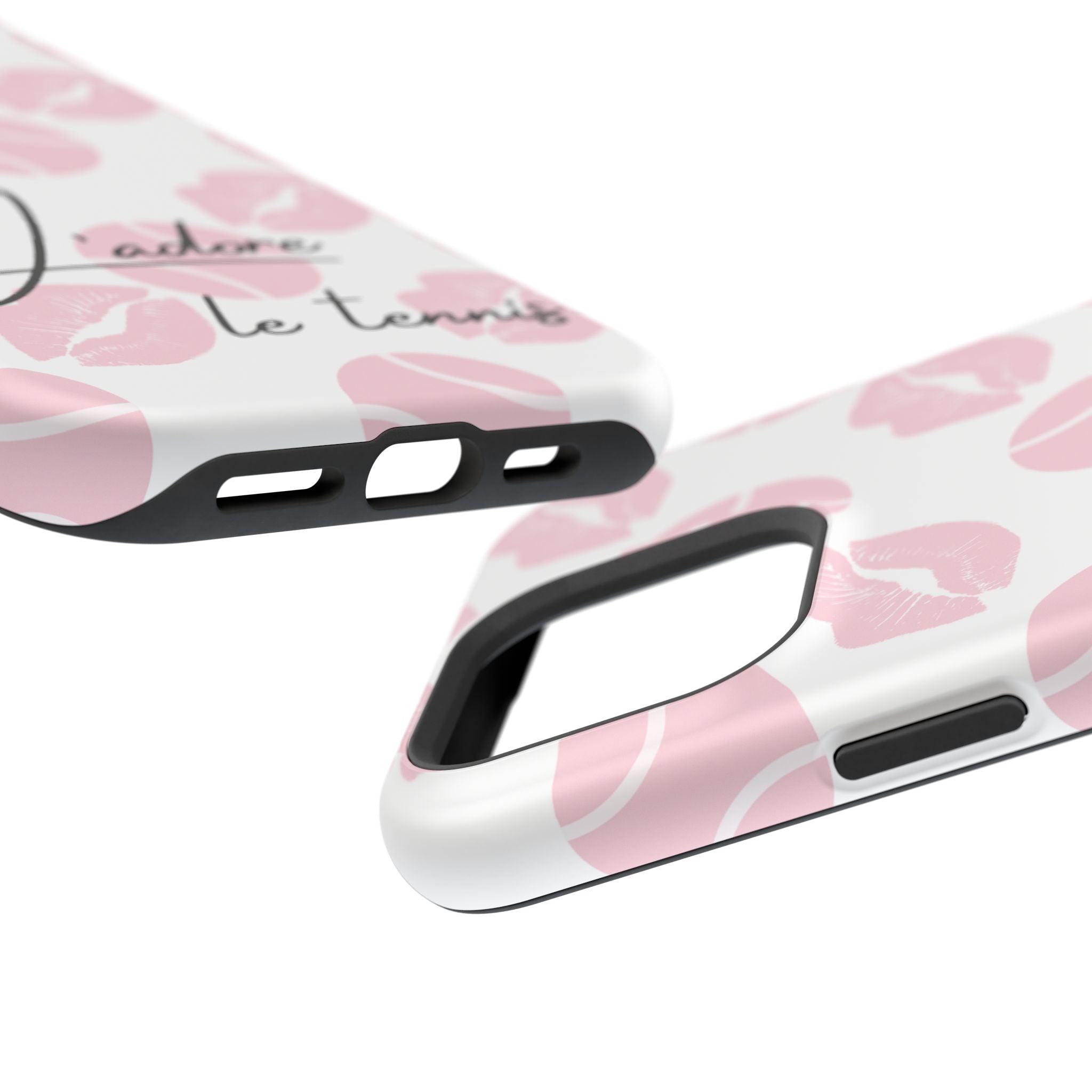Impact-Resistant Phone Case - 'J'adore le tennis', pink tennis balls/lips