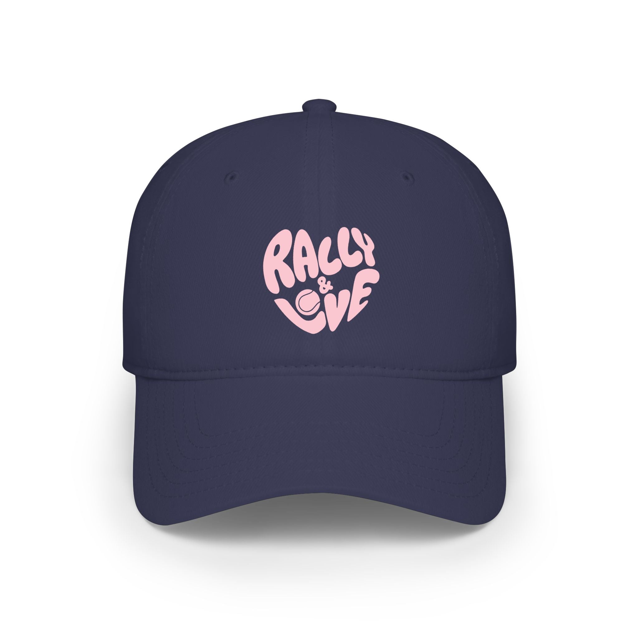 Women's Baseball Cap — "Rally & Love" Pink Logo, Graphic Low Profile Hat