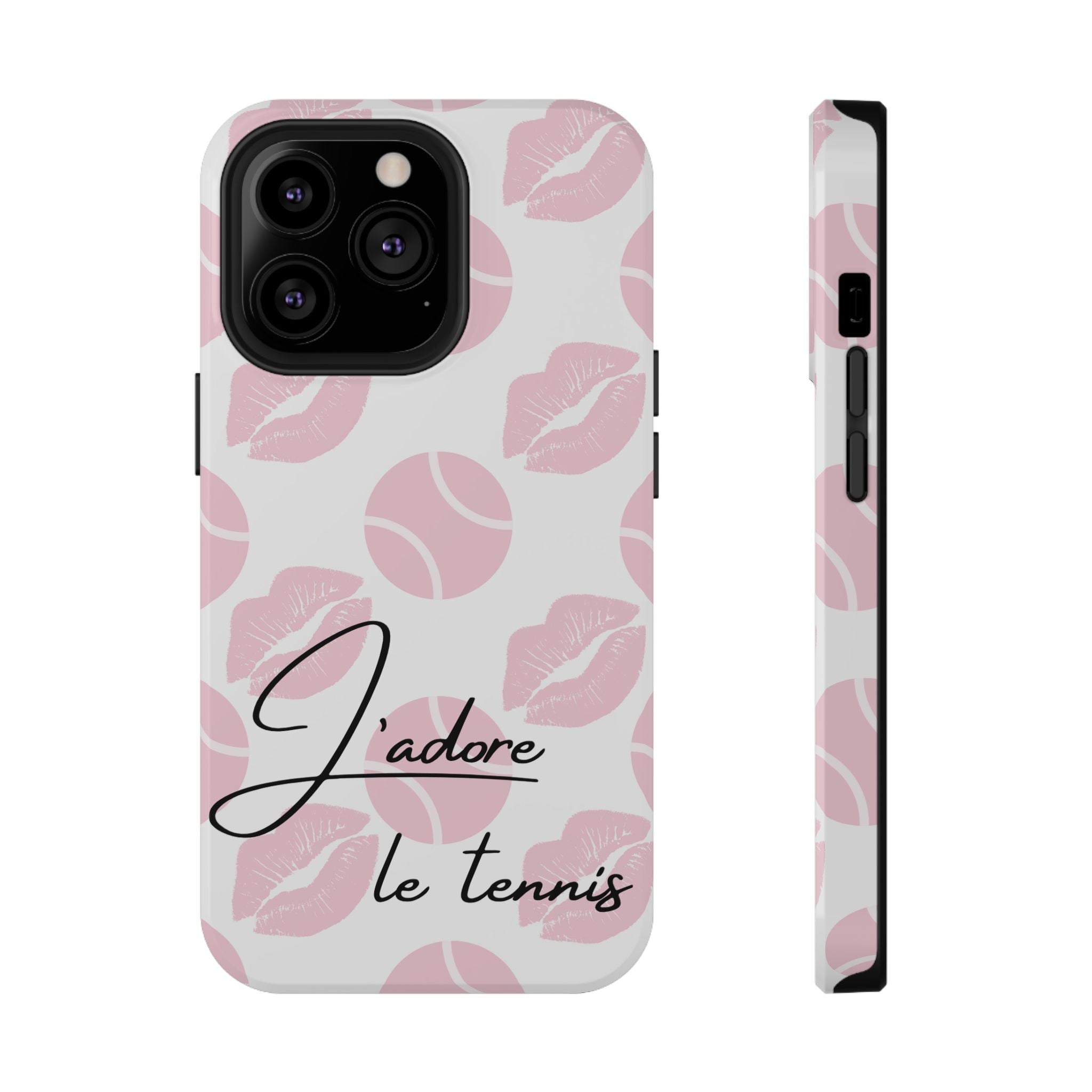 Impact-Resistant Phone Case - 'J'adore le tennis', pink tennis balls/lips