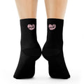 Women's Socks — Black/'Rally & Love' Pink Heart Graphic Cotton Crew Socks