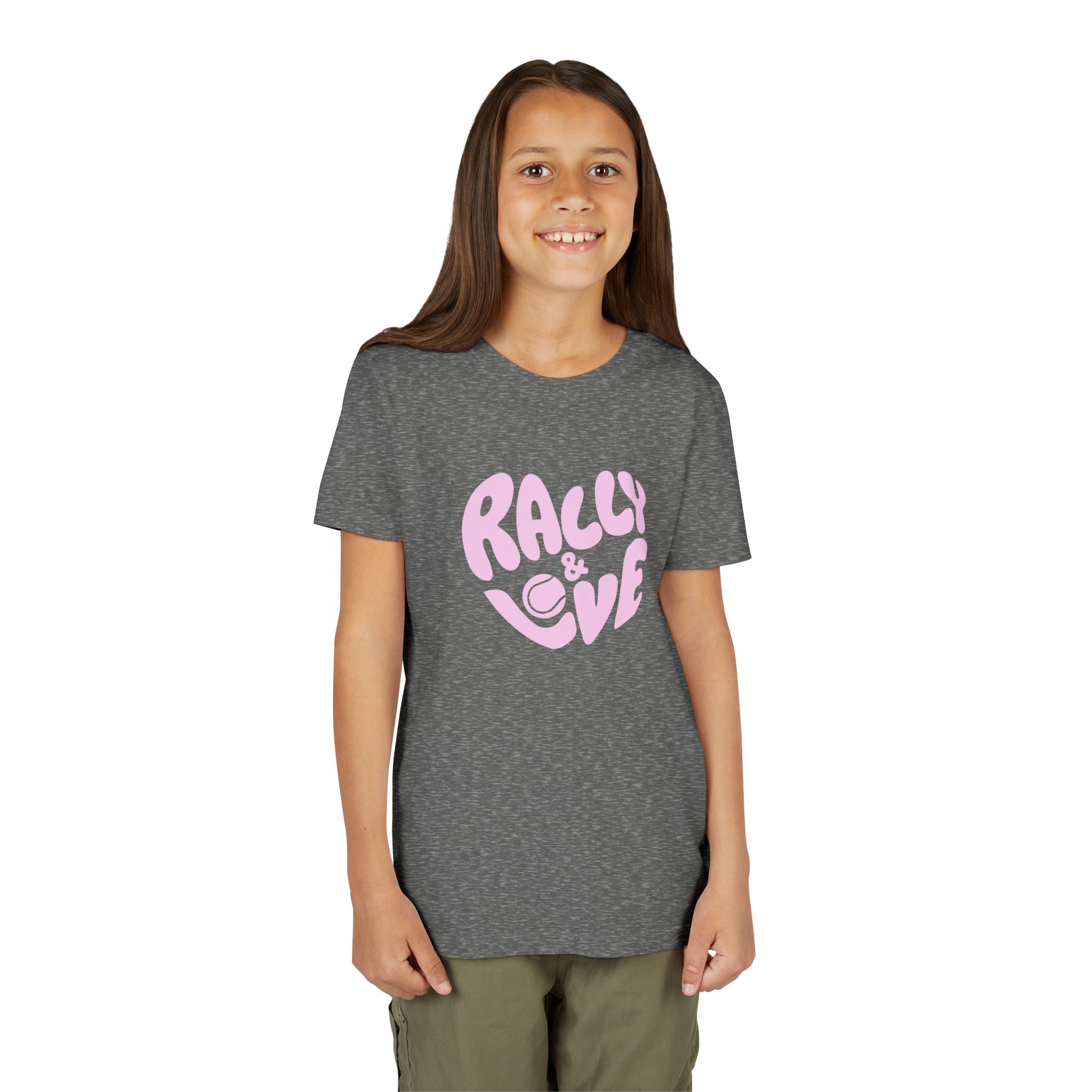 Girl's Junior Tee — 'Rally & Love' Heart logo T-Shirt (pink)