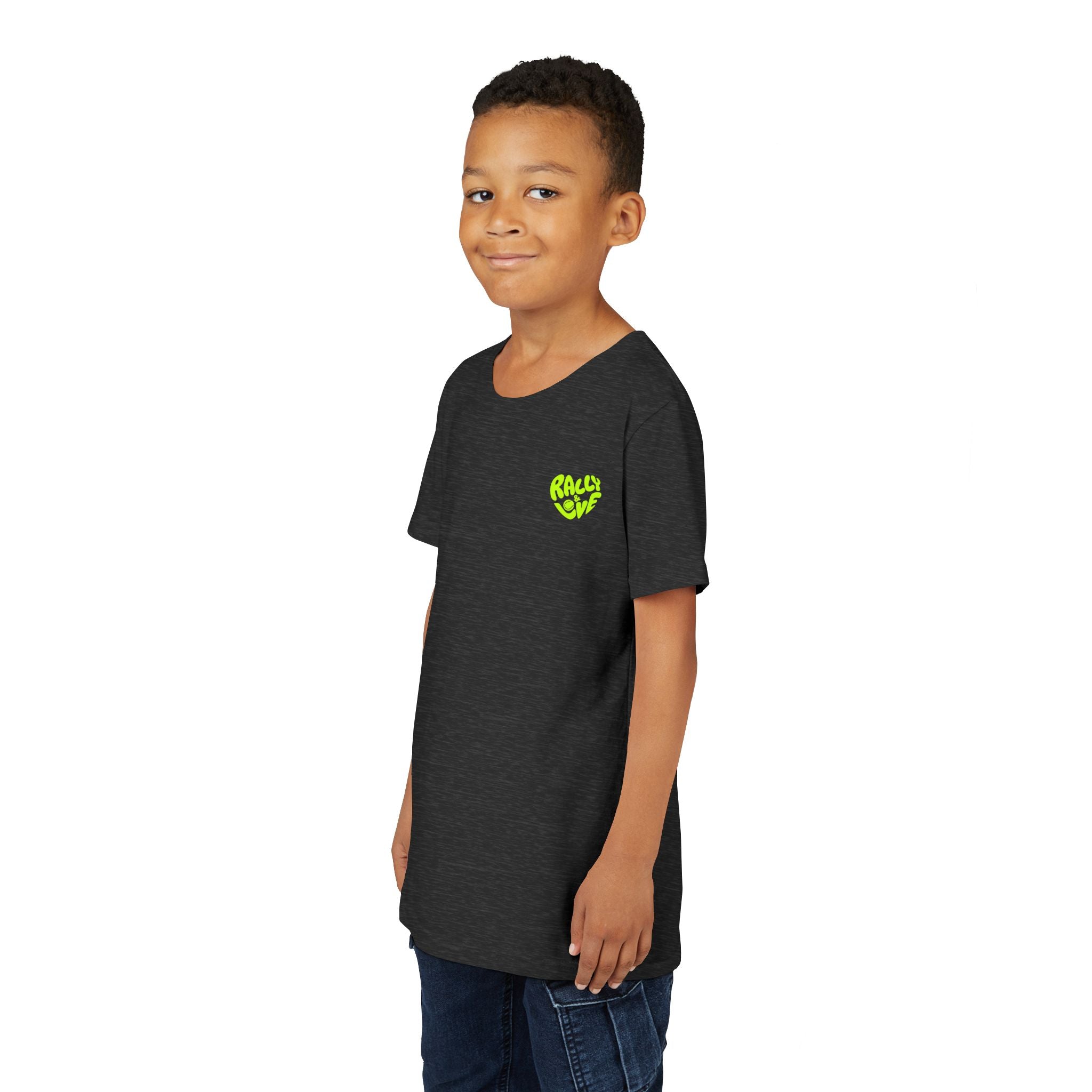 Boy Junior's Tee — 'Rally & Love' Heart Graphic Kids T-Shirt (neon)