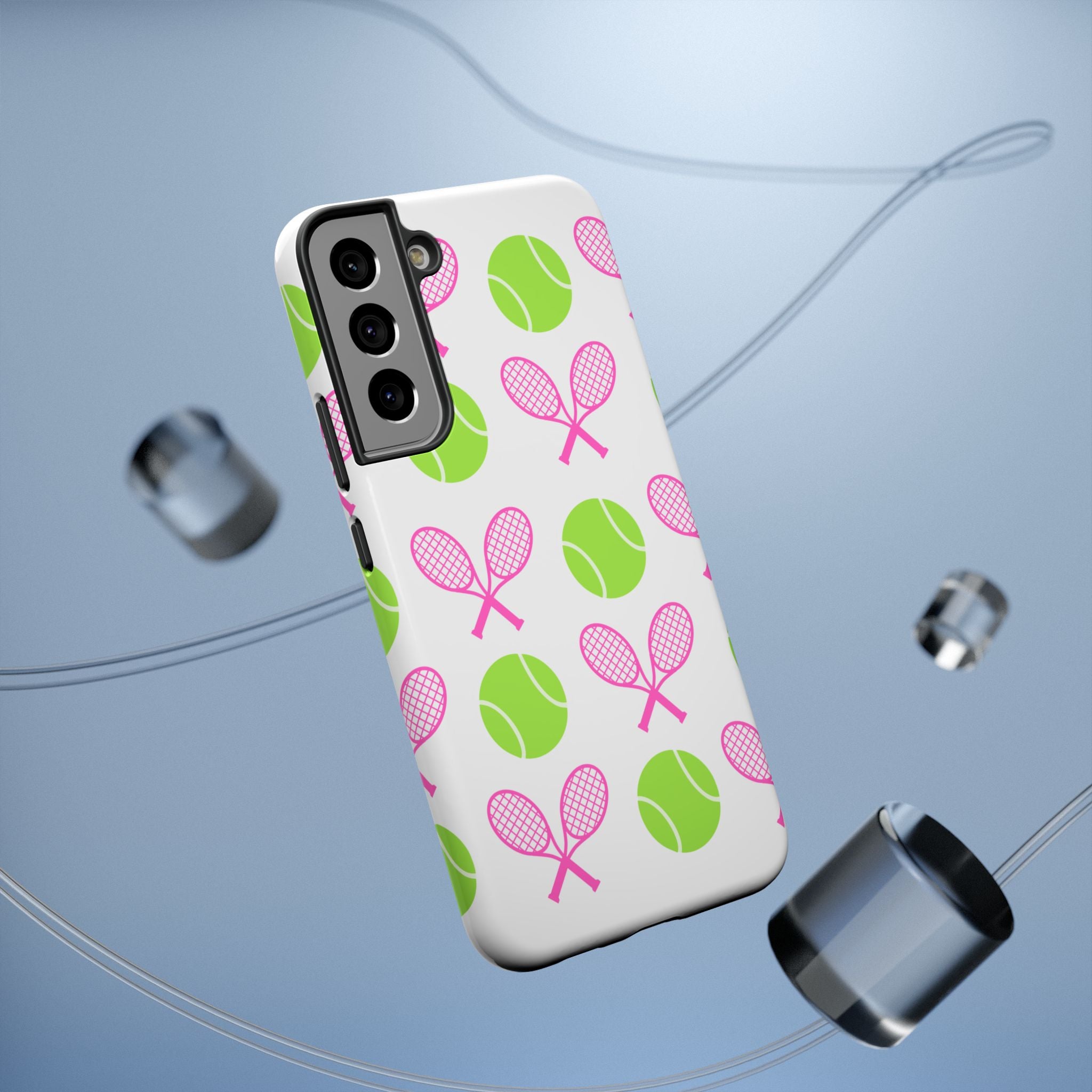 Tennis Pattern Impact-Resistant Phone Case — Pink Rackets & Green Balls