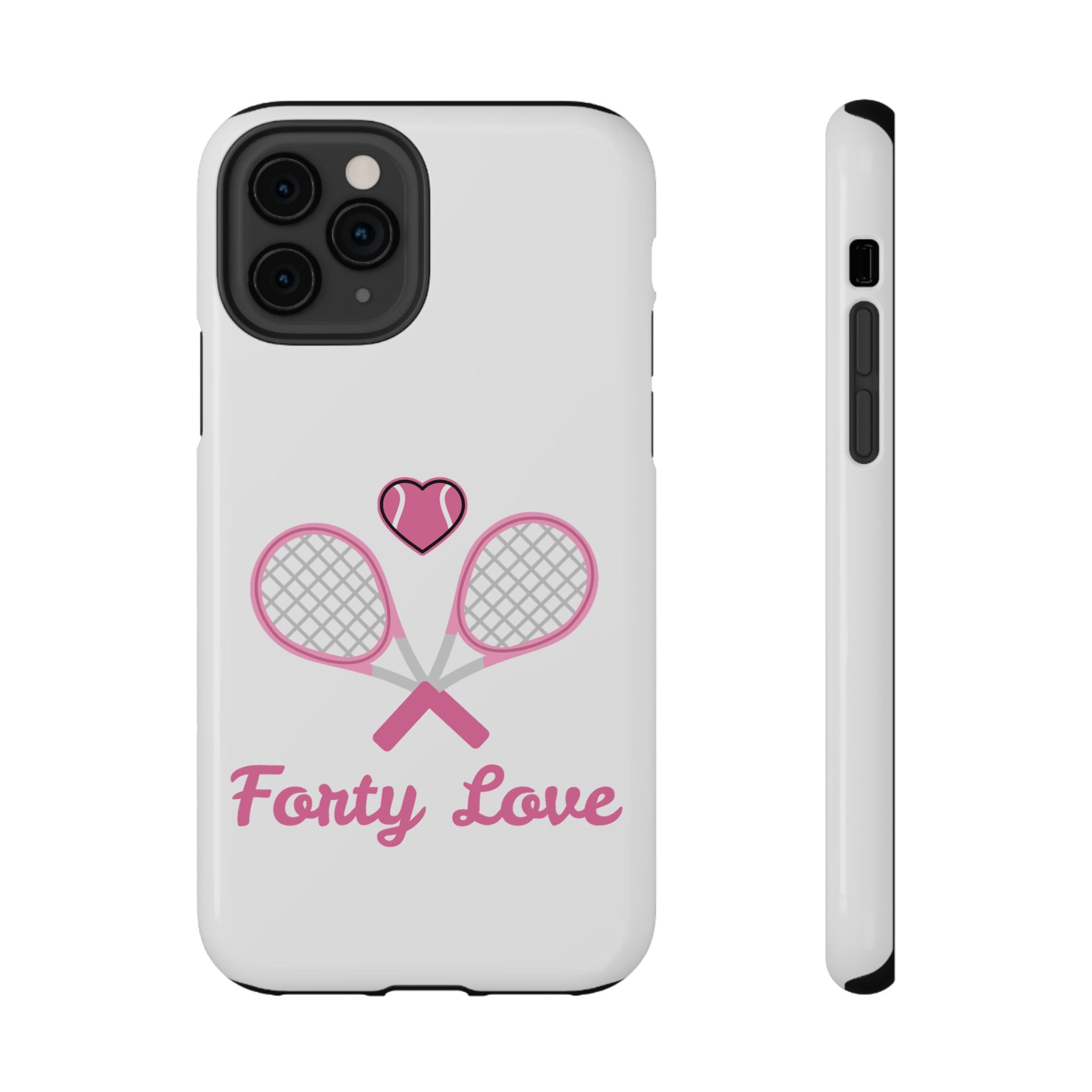 Tennis Impact‑Resistant Phone Case — 'Forty Love', pink/white