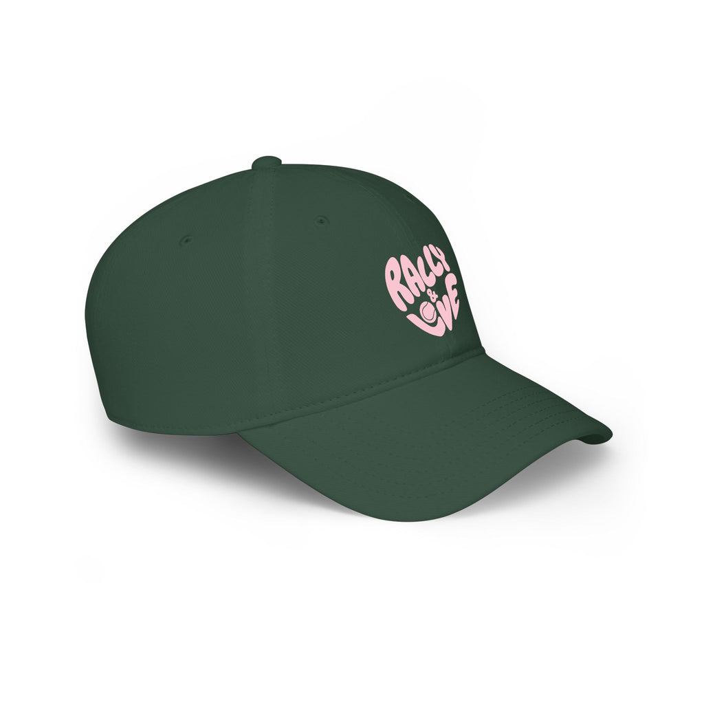Women's Baseball Cap — "Rally & Love" Pink Logo, Graphic Low Profile Hat