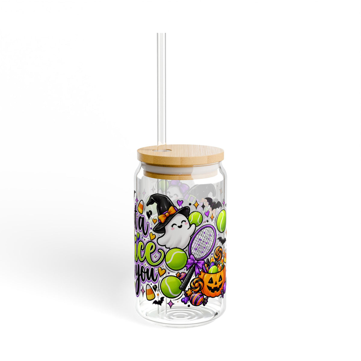 Halloween Tennis Sipper Glass  16oz — Halloween 'I Put a Slice on You' Witch Cauldron Design
