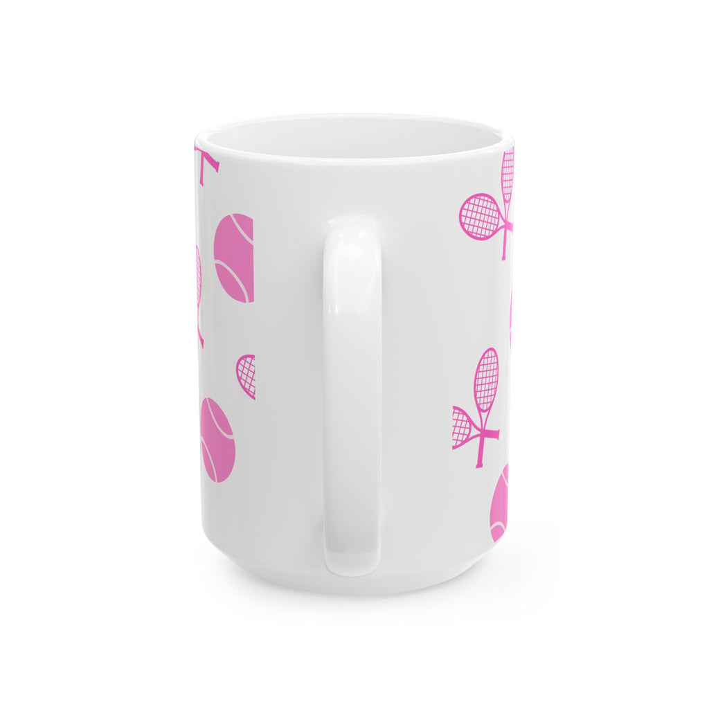 Pink Tennis Racket & Ball Ceramic Mug — 11oz/15oz Sports Gift