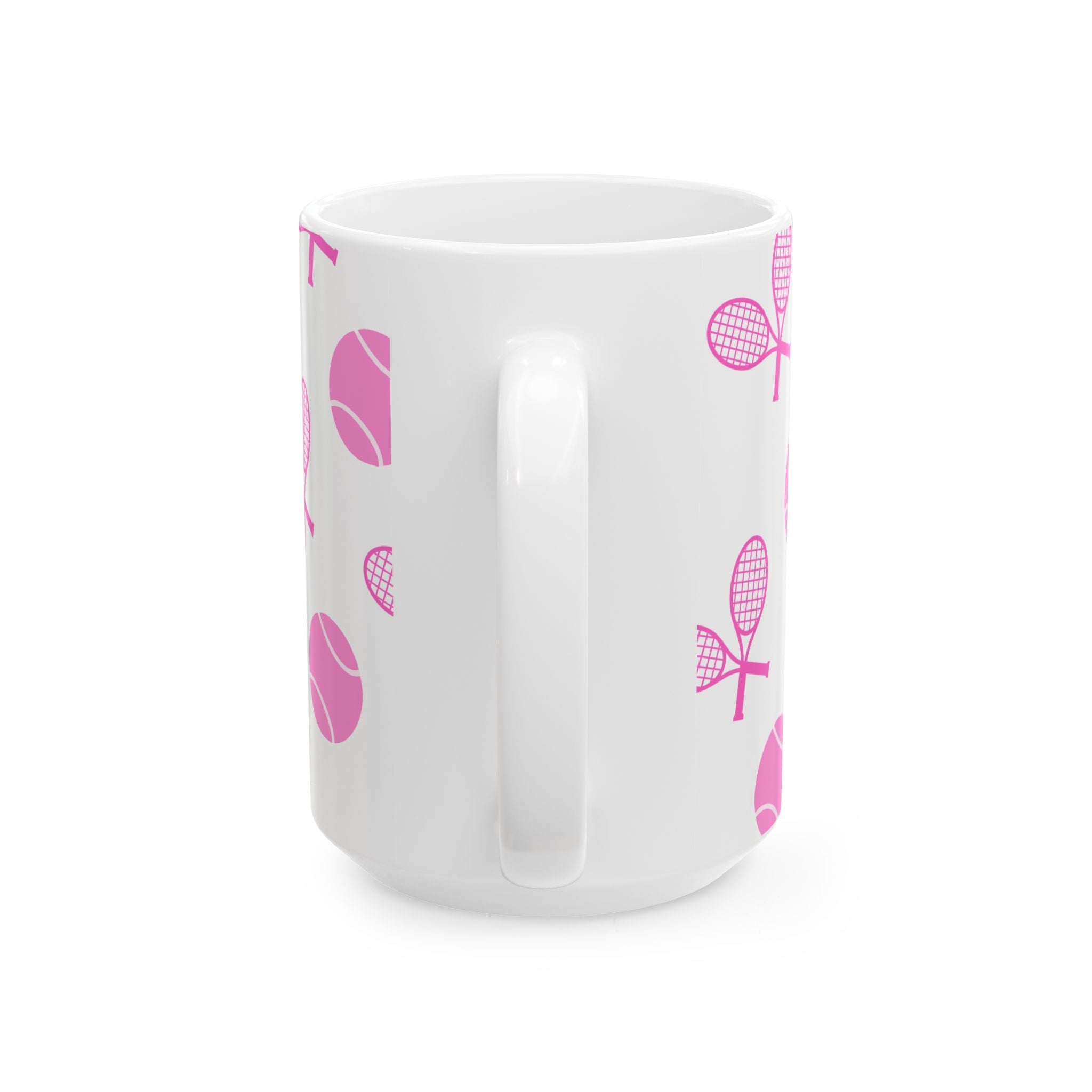 Pink Tennis Racket & Ball Ceramic Mug — 11oz/15oz Sports Gift
