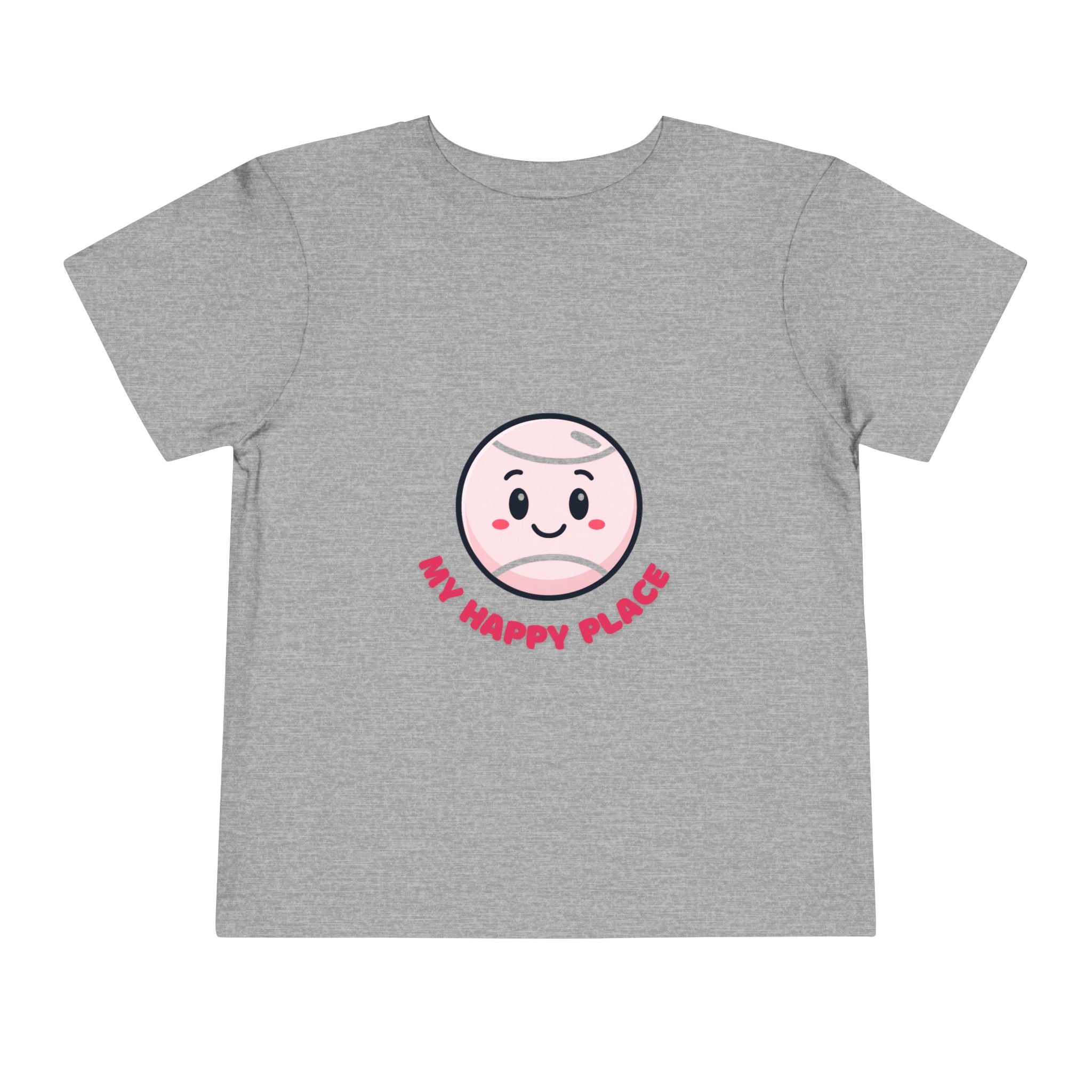 Girl Toddler's Junior Tee - 'My Happy Place' Cute Tennis Ball Smiley Face T-Shirt