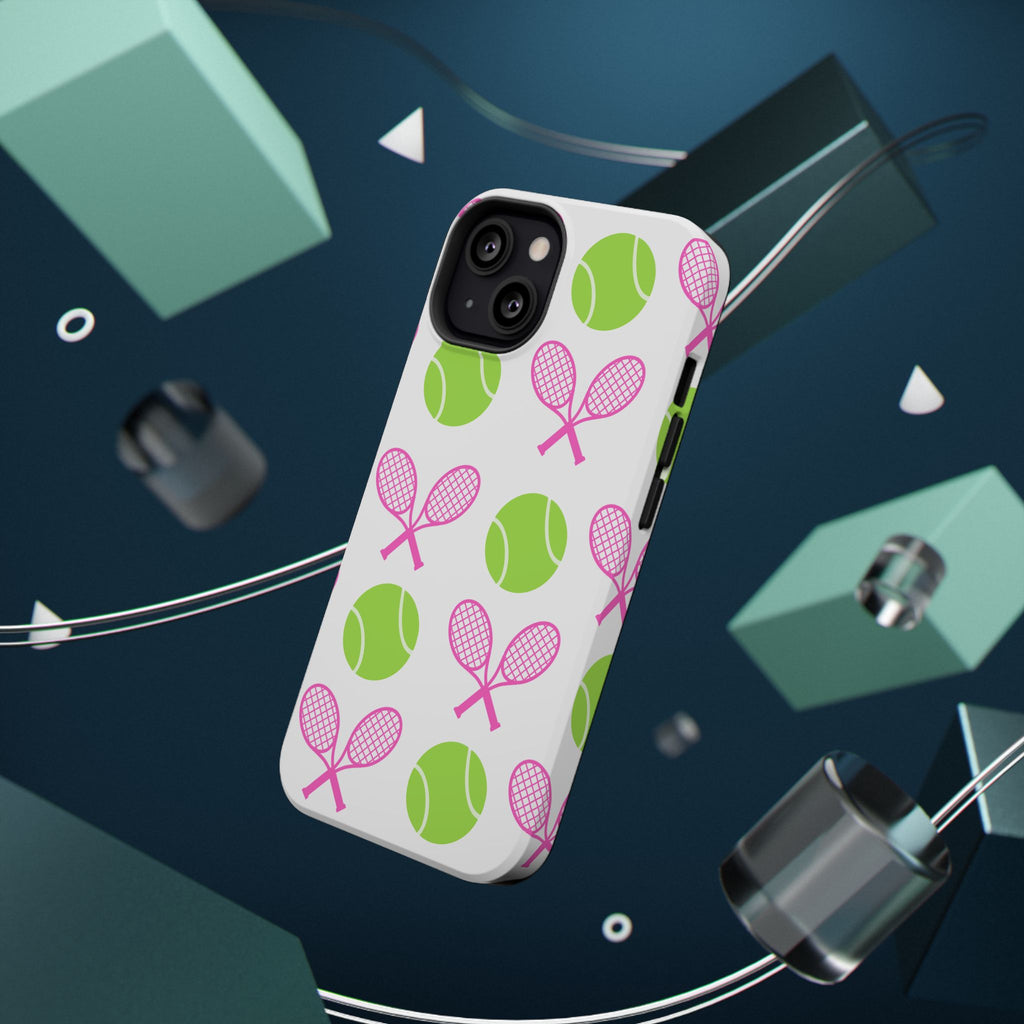 Tennis Pattern Impact-Resistant Phone Case — Pink Rackets & Green Balls