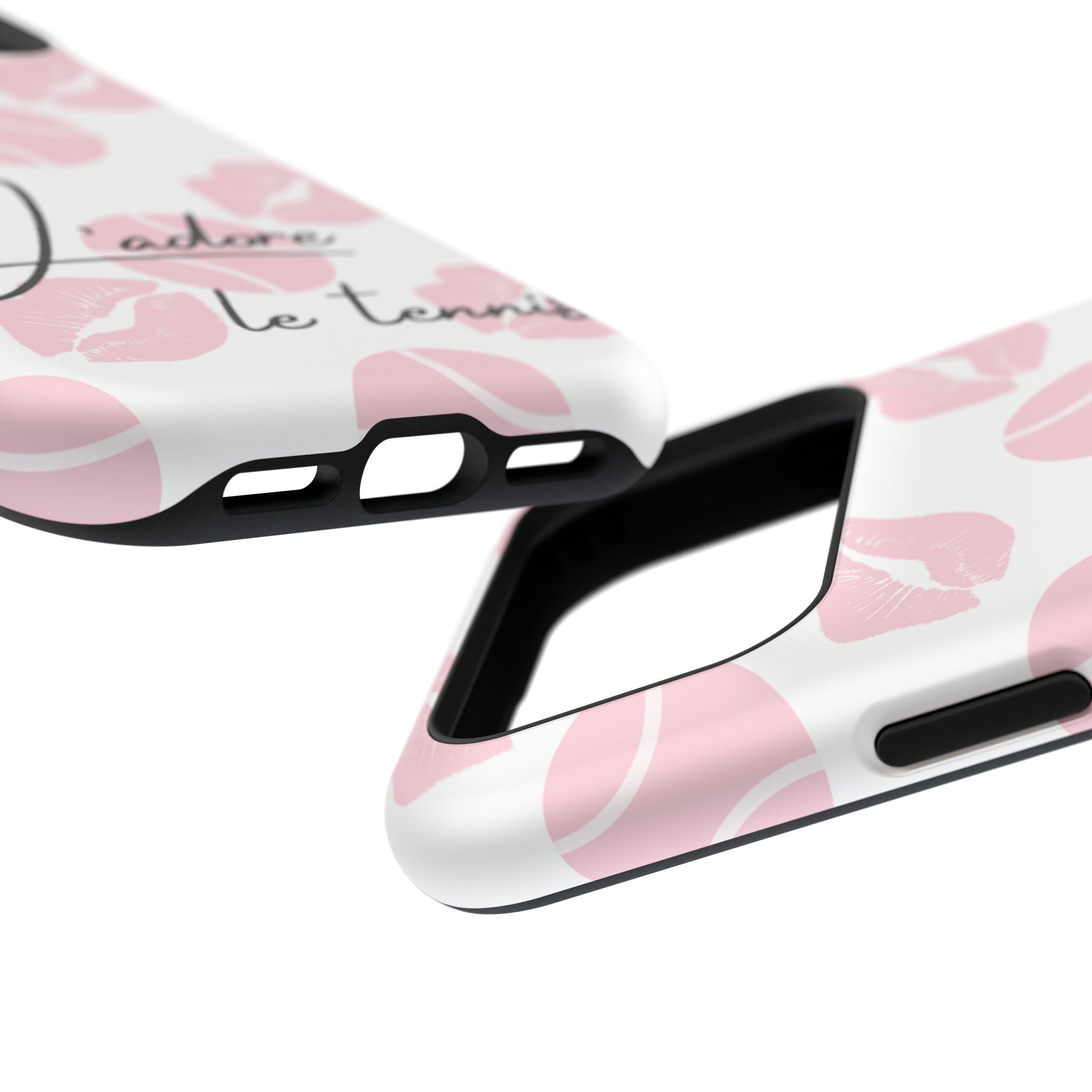 Impact-Resistant Phone Case - 'J'adore le tennis', pink tennis balls/lips