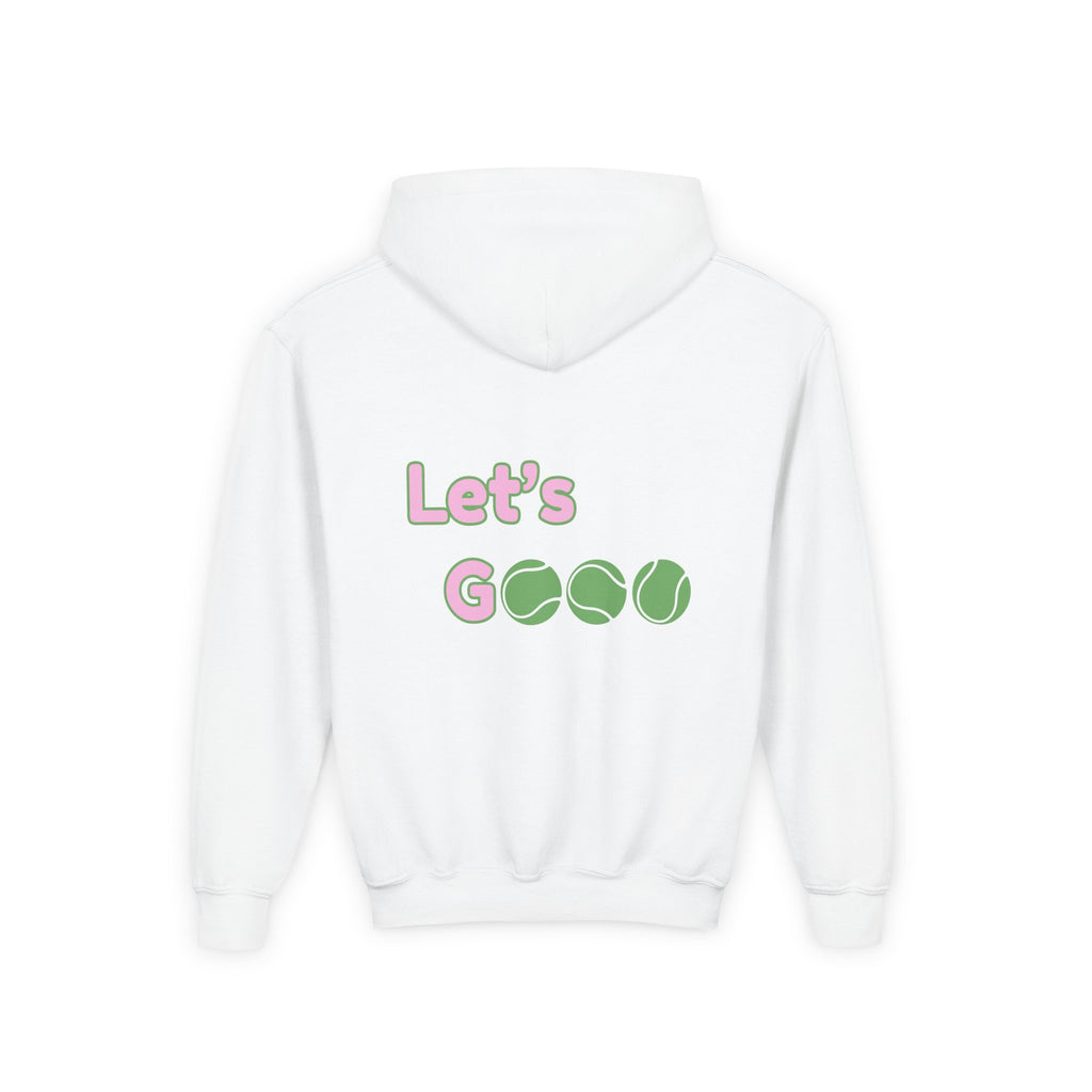 Girl's Junior Hoodie sweatshirt — “Let’s Go” Tennis Graphic Sweatshirt (Pink & Green)