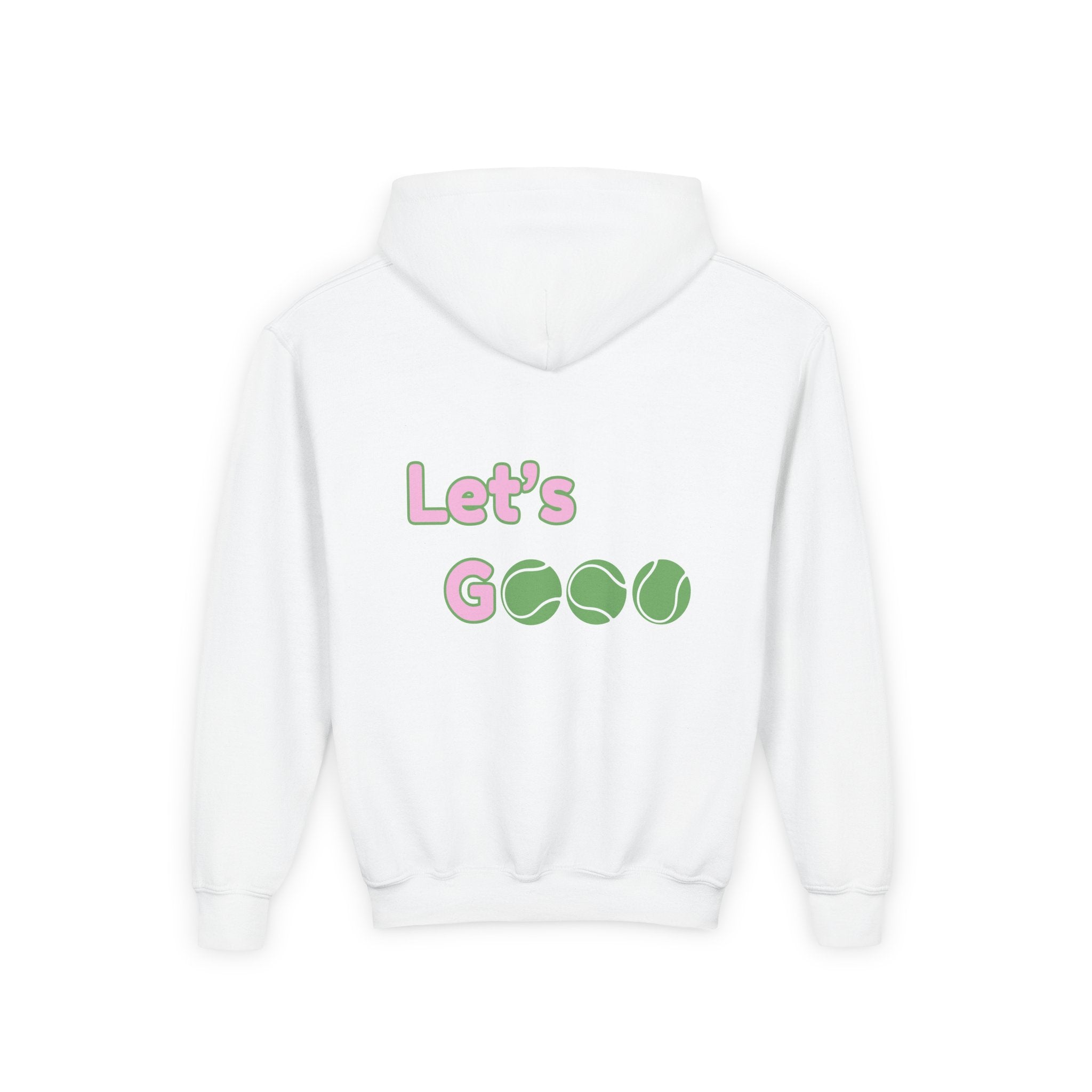 Girl's Junior Hoodie sweatshirt — “Let’s Go” Tennis Graphic Sweatshirt (Pink & Green)