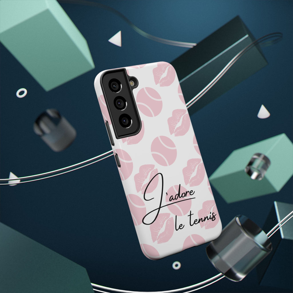Impact-Resistant Phone Case - 'J'adore le tennis', pink tennis balls/lips