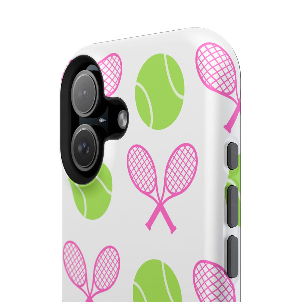 Tennis Pattern Impact-Resistant Phone Case — Pink Rackets & Green Balls