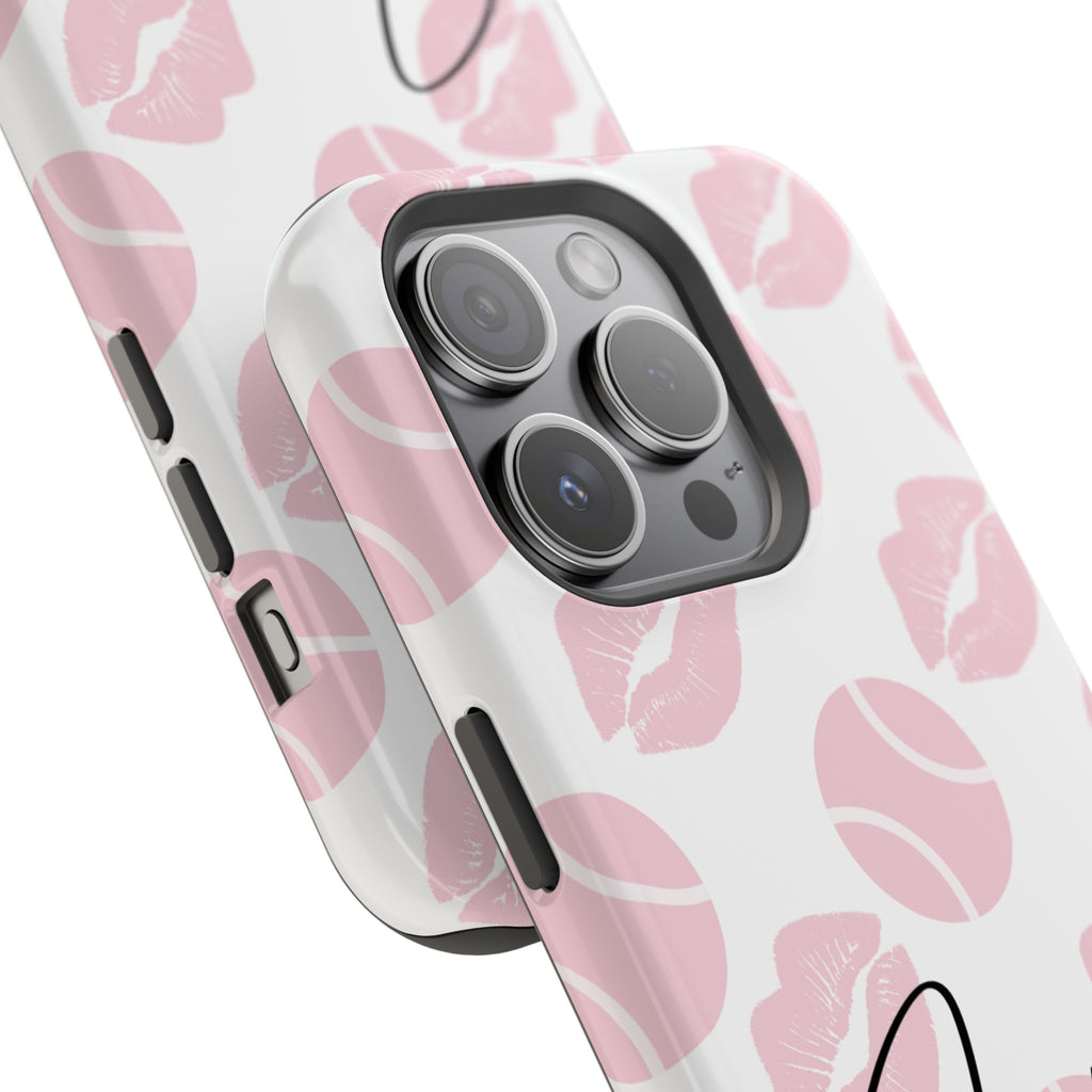 Impact-Resistant Phone Case - 'J'adore le tennis', pink tennis balls/lips