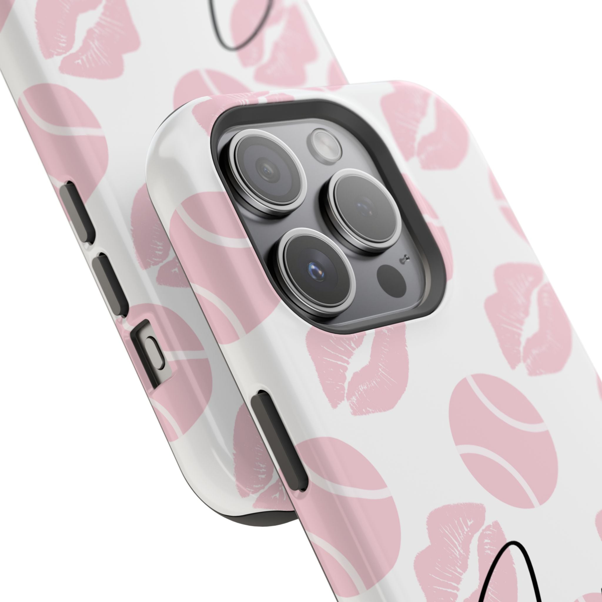 Impact-Resistant Phone Case - 'J'adore le tennis', pink tennis balls/lips