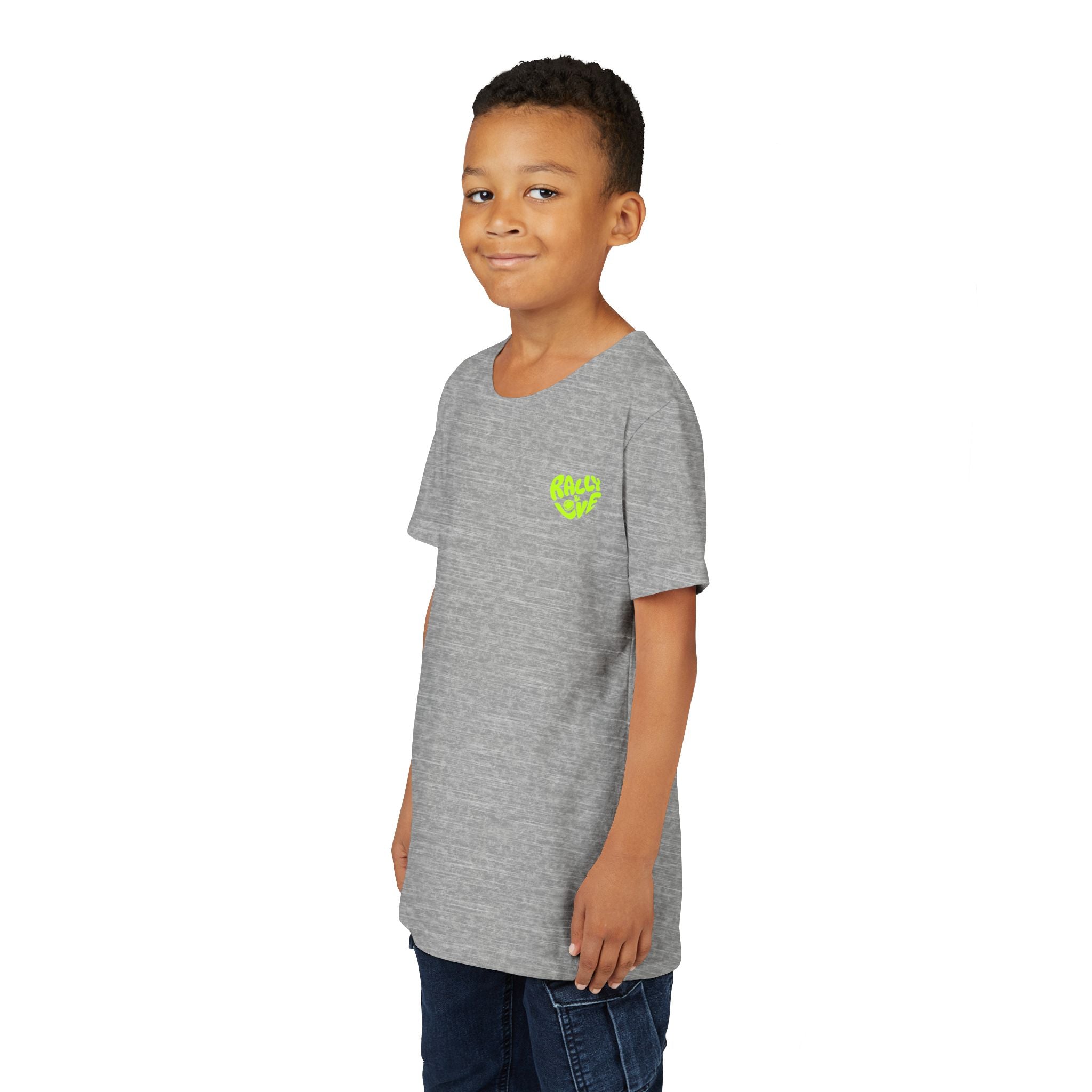 Boy Junior's Tee — 'Rally & Love' Heart Graphic Kids T-Shirt (neon)