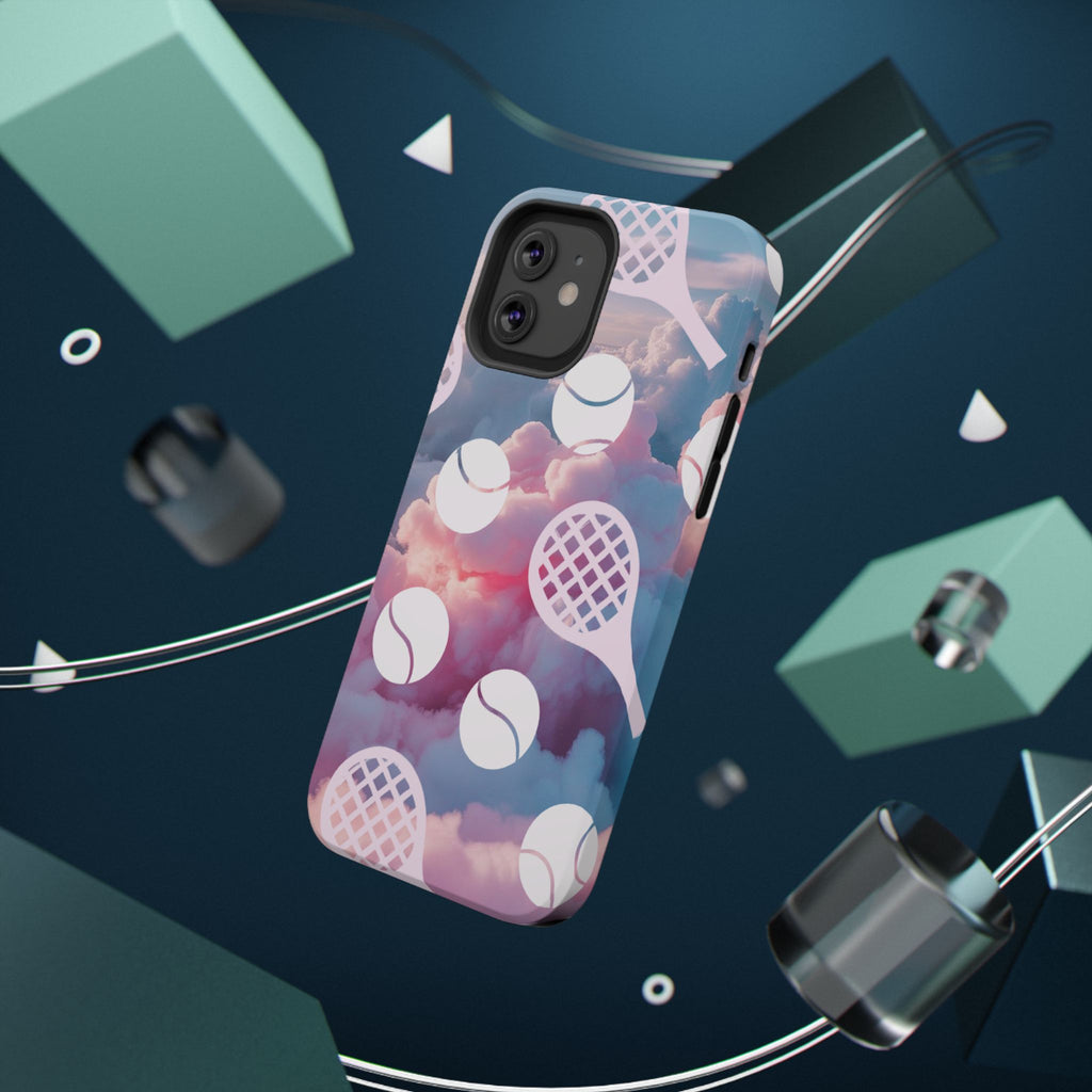 Tennis Impact-Resistant Phone Case — Tennis Rackets & Balls on Cloudscape