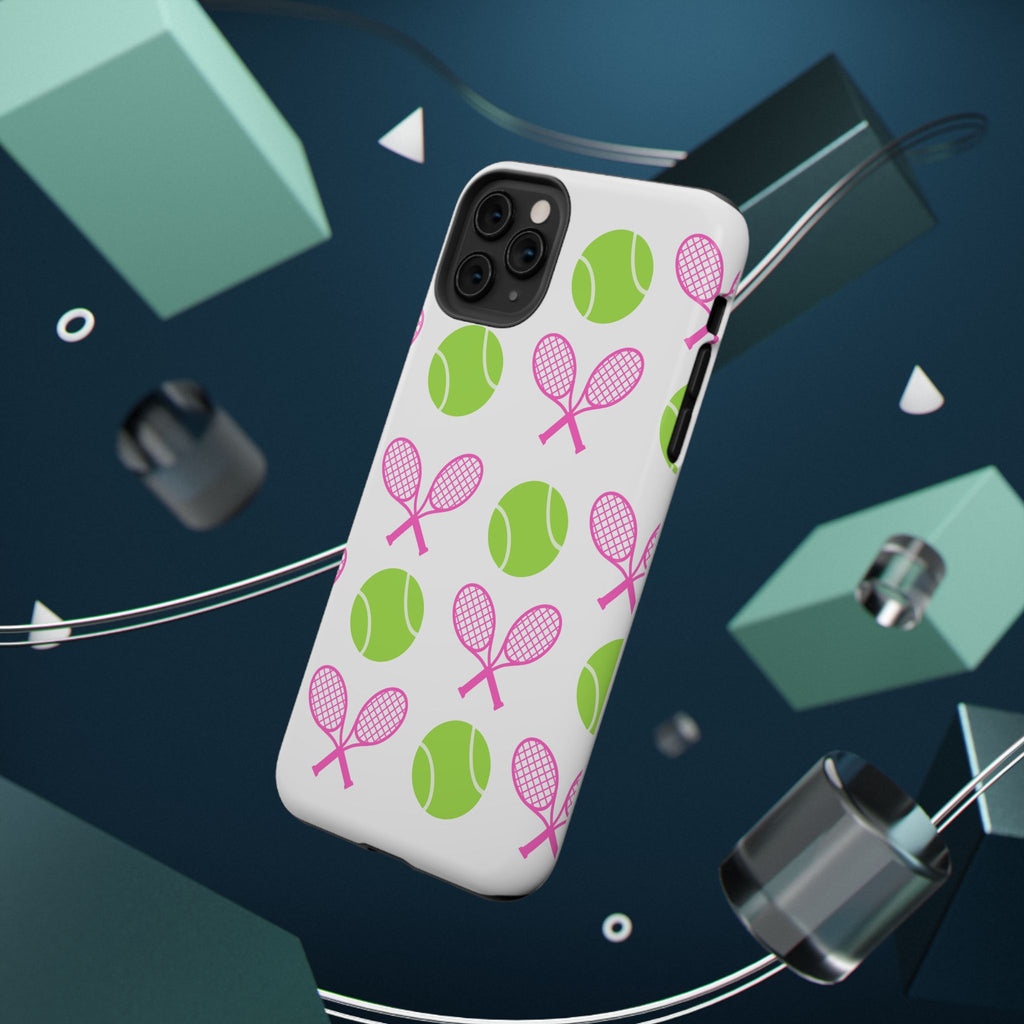 Tennis Pattern Impact-Resistant Phone Case — Pink Rackets & Green Balls