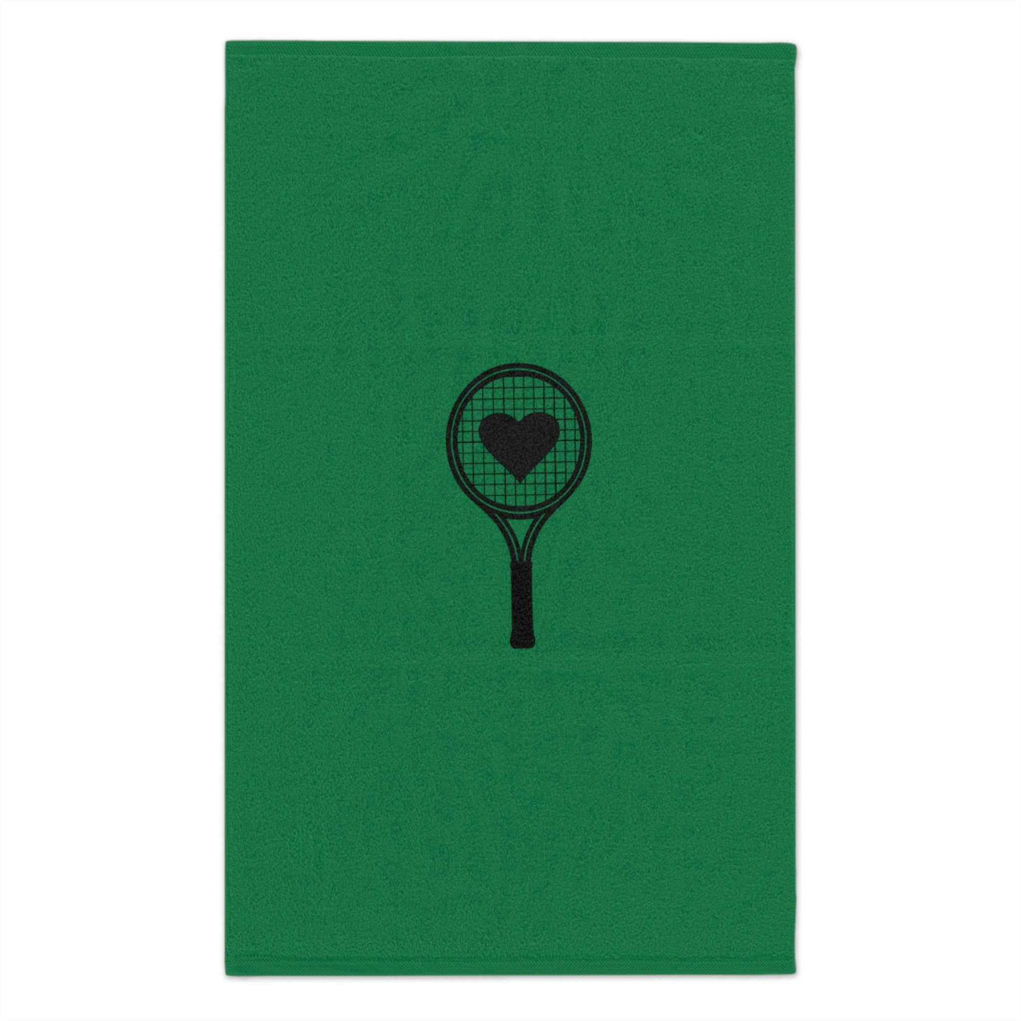 Rally Towel, 11x18 - Green/black, racket with heart
