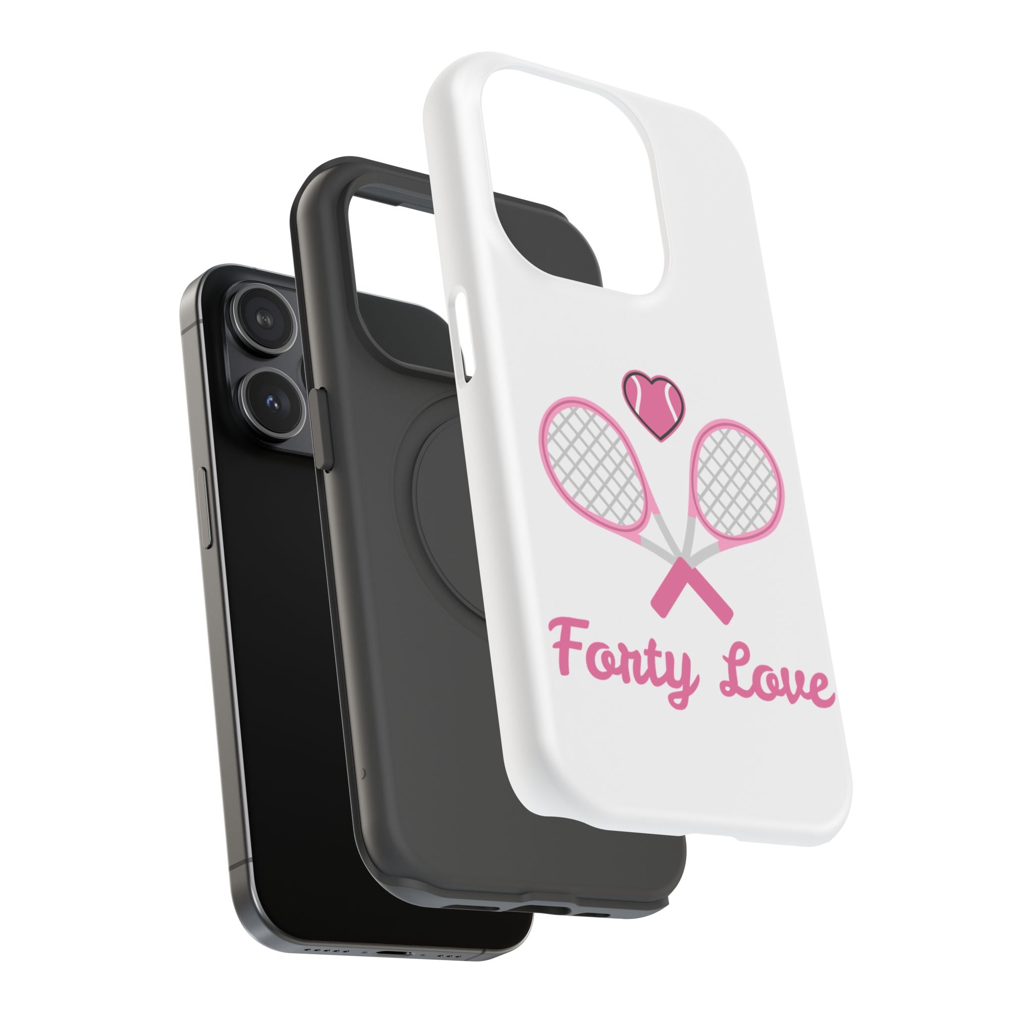 Tennis Impact‑Resistant Phone Case — 'Forty Love', pink/white