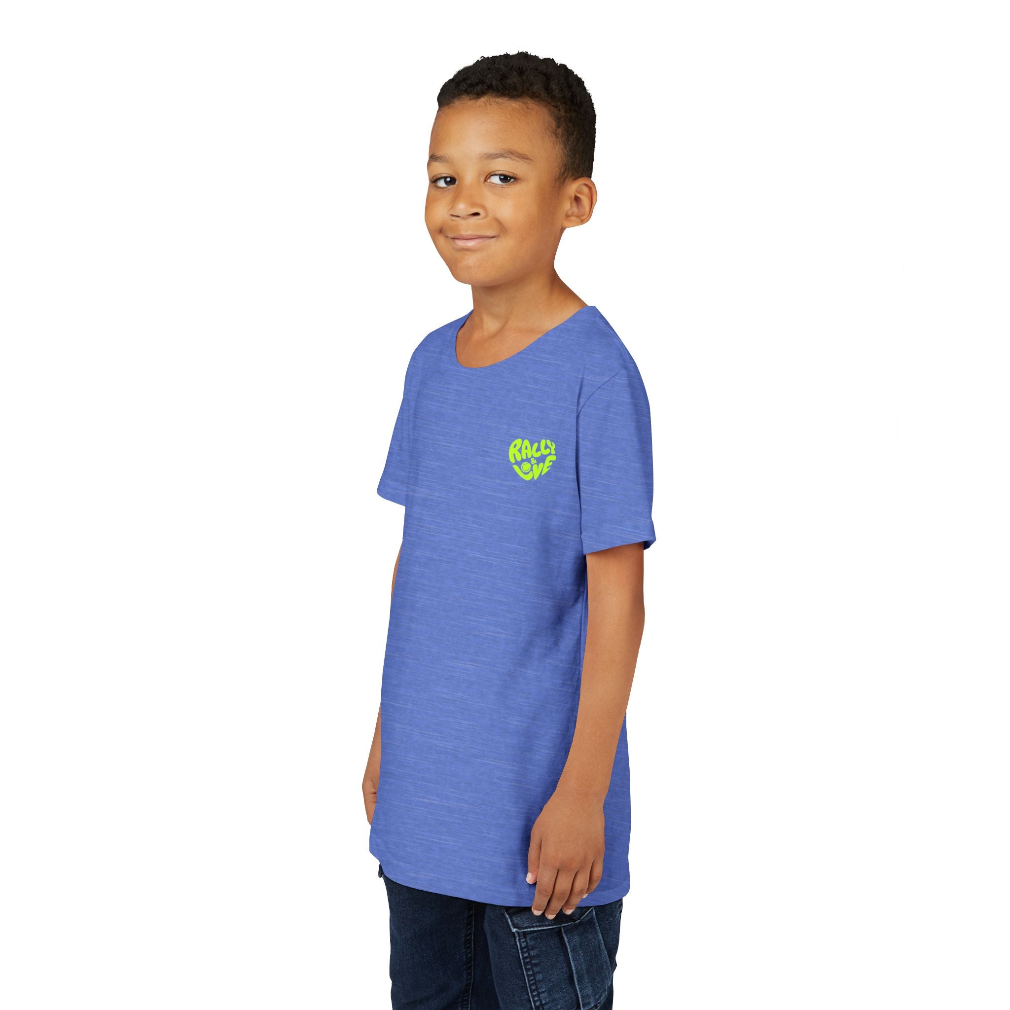 Boy Junior's Tee — 'Rally & Love' Heart Graphic Kids T-Shirt (neon)