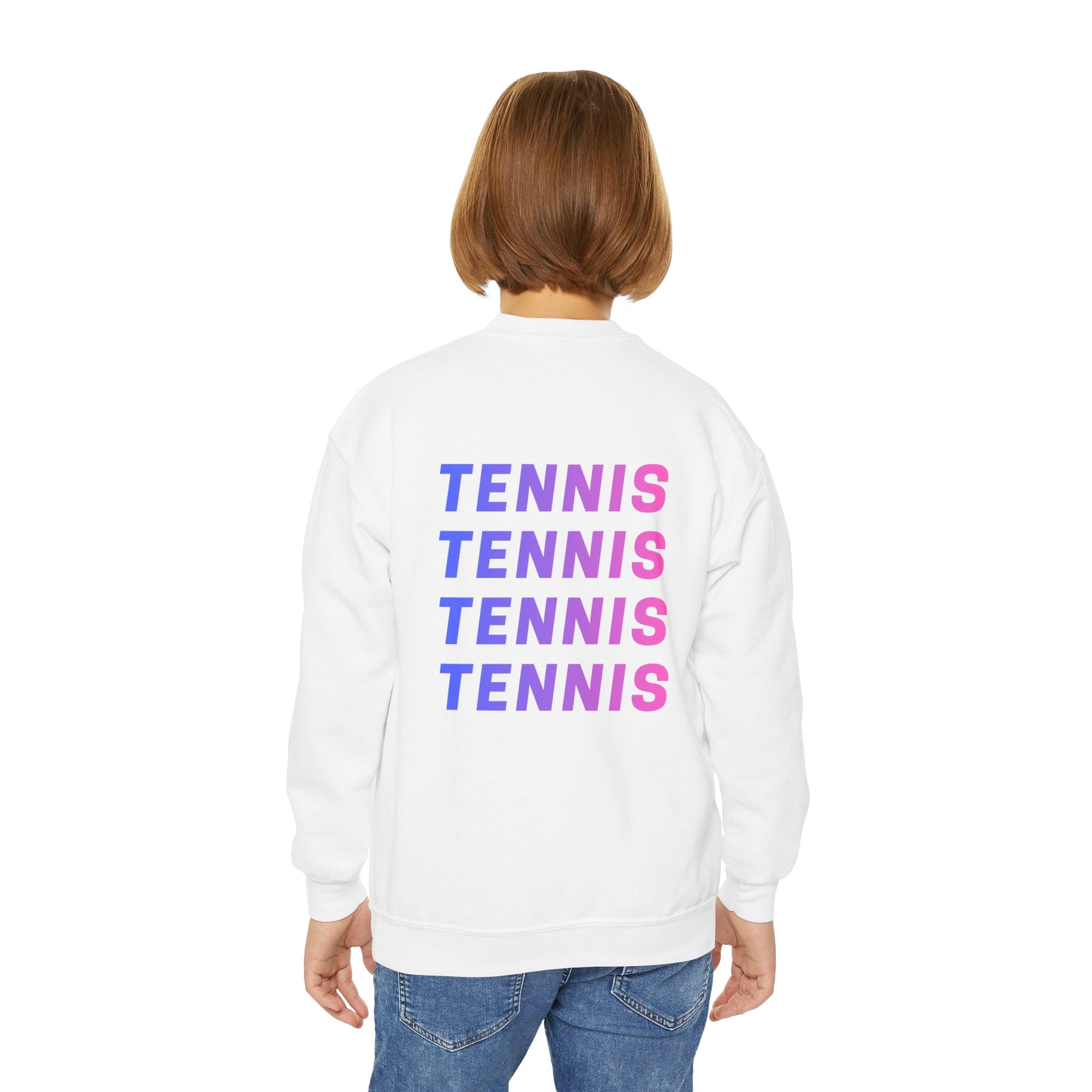 Girl's Junior Tennis Crewneck Sweatshirt – Retro Gradient "TENNIS" Graphic