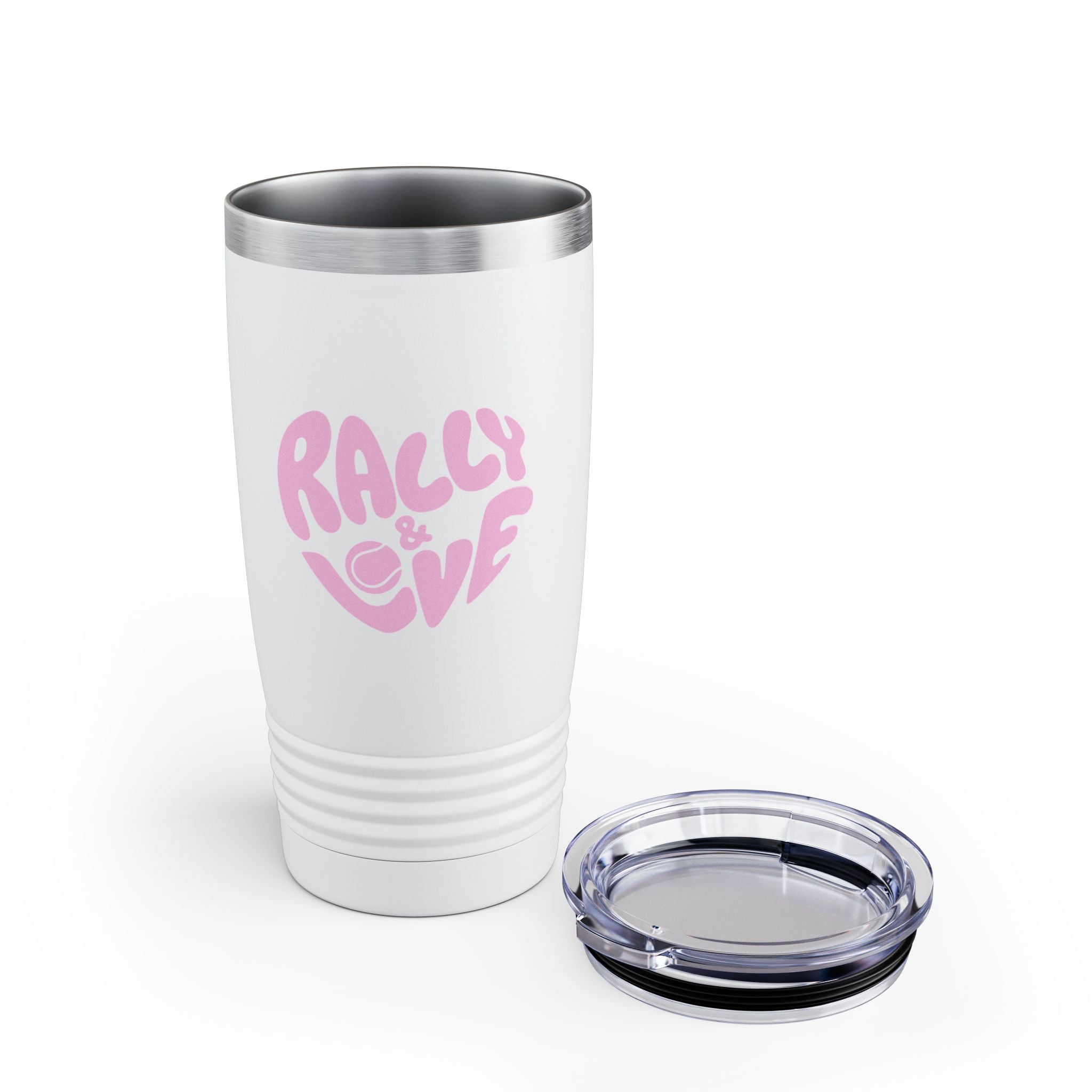 20oz Coffee Tumbler – "Rally & Love" Heart Design | Insulated Travel Cup for Everyday (Bubblegum pink)