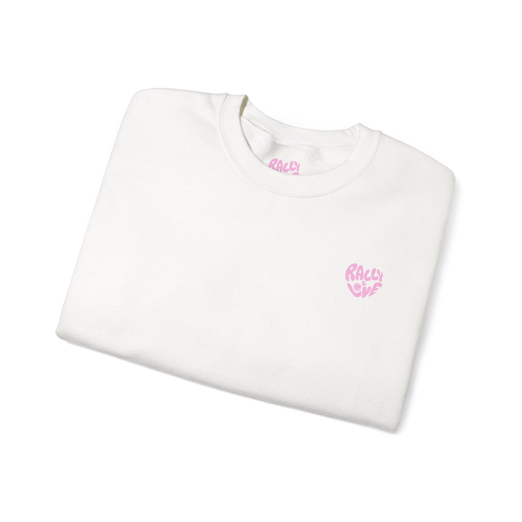 Women's Crewneck Sweatshirt — "Rally & Love" logo Chest Sweatshirt (bubblegum pink)
