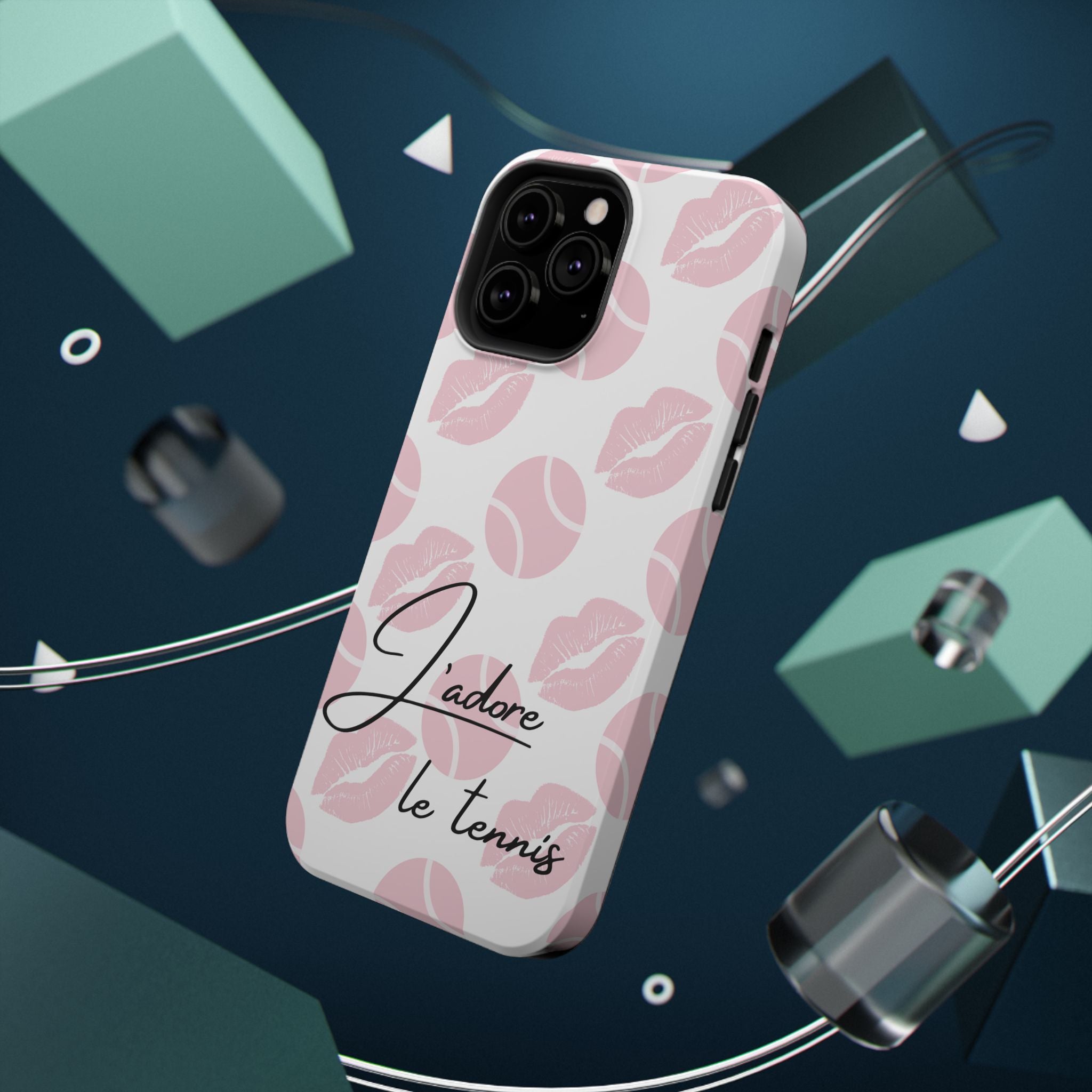 Impact-Resistant Phone Case - 'J'adore le tennis', pink tennis balls/lips
