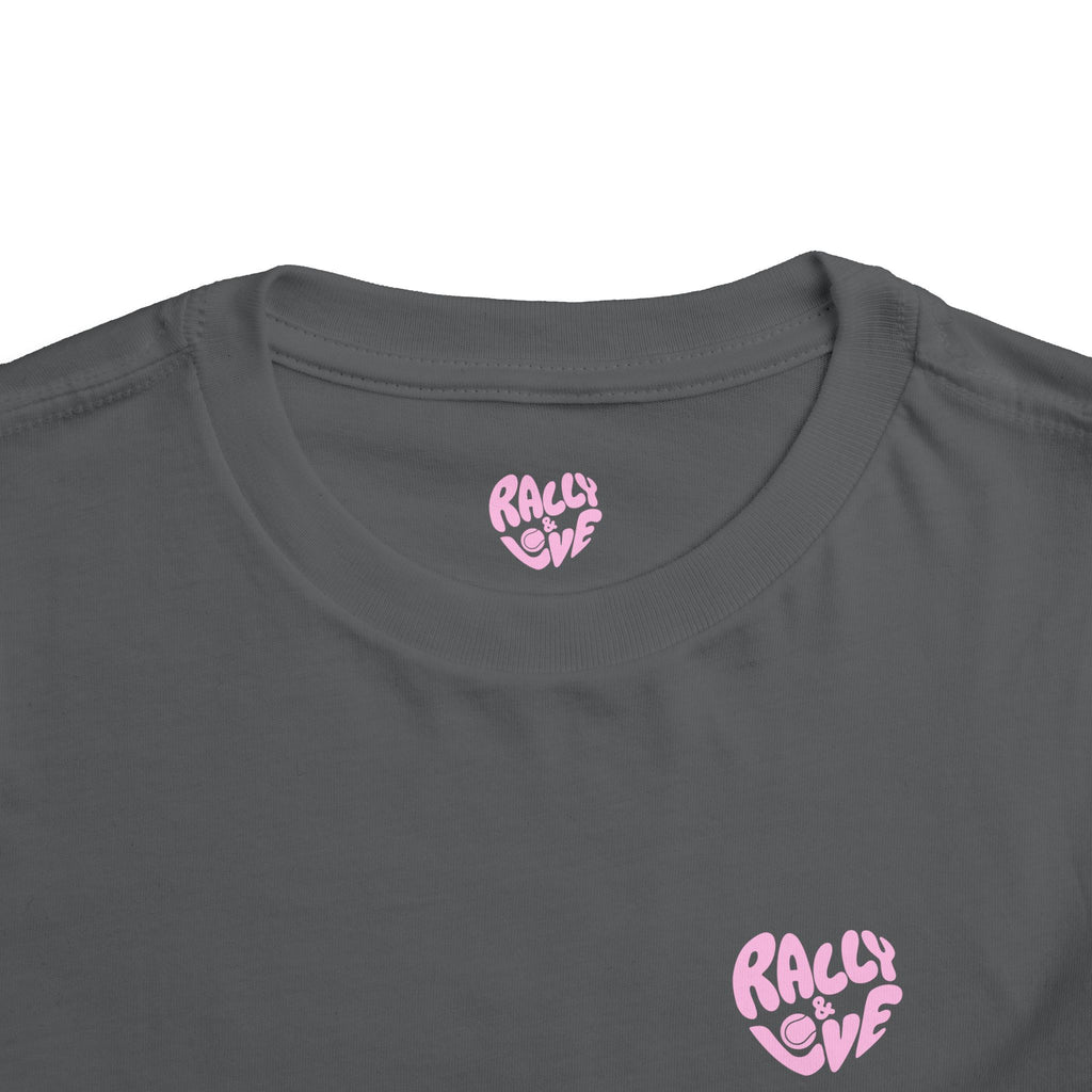 Girl's Toddler Junior Tee — 'Rally & Love' Heart Graphic Kids T-Shirt (bubblegum pink)