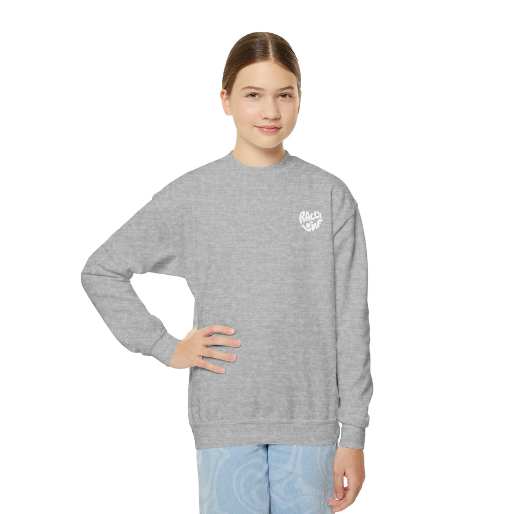 Girl's Junior Crewneck Sweatshirt — Cute Smiling Tennis Ball "My Happy Place" Kids Shirt