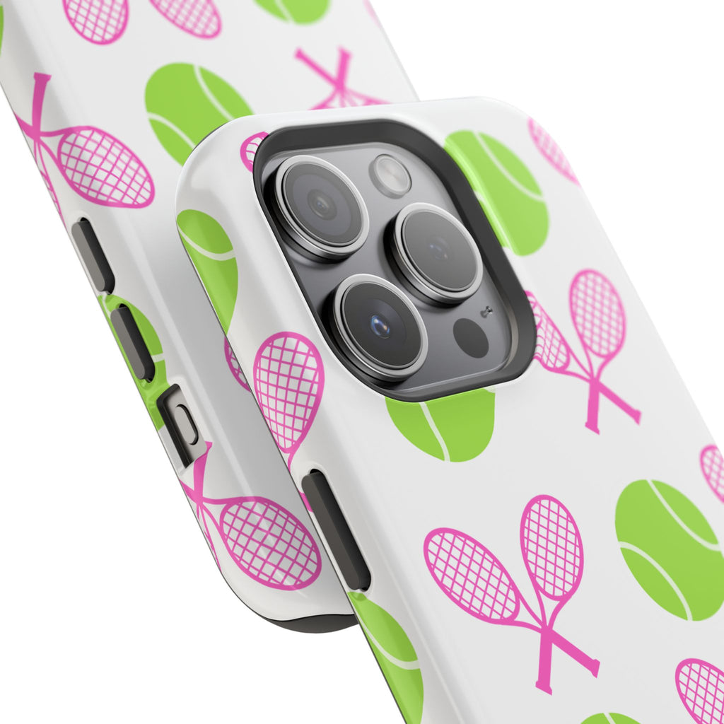 Tennis Pattern Impact-Resistant Phone Case — Pink Rackets & Green Balls