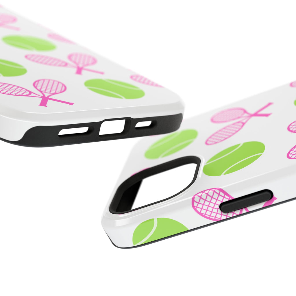 Tennis Pattern Impact-Resistant Phone Case — Pink Rackets & Green Balls