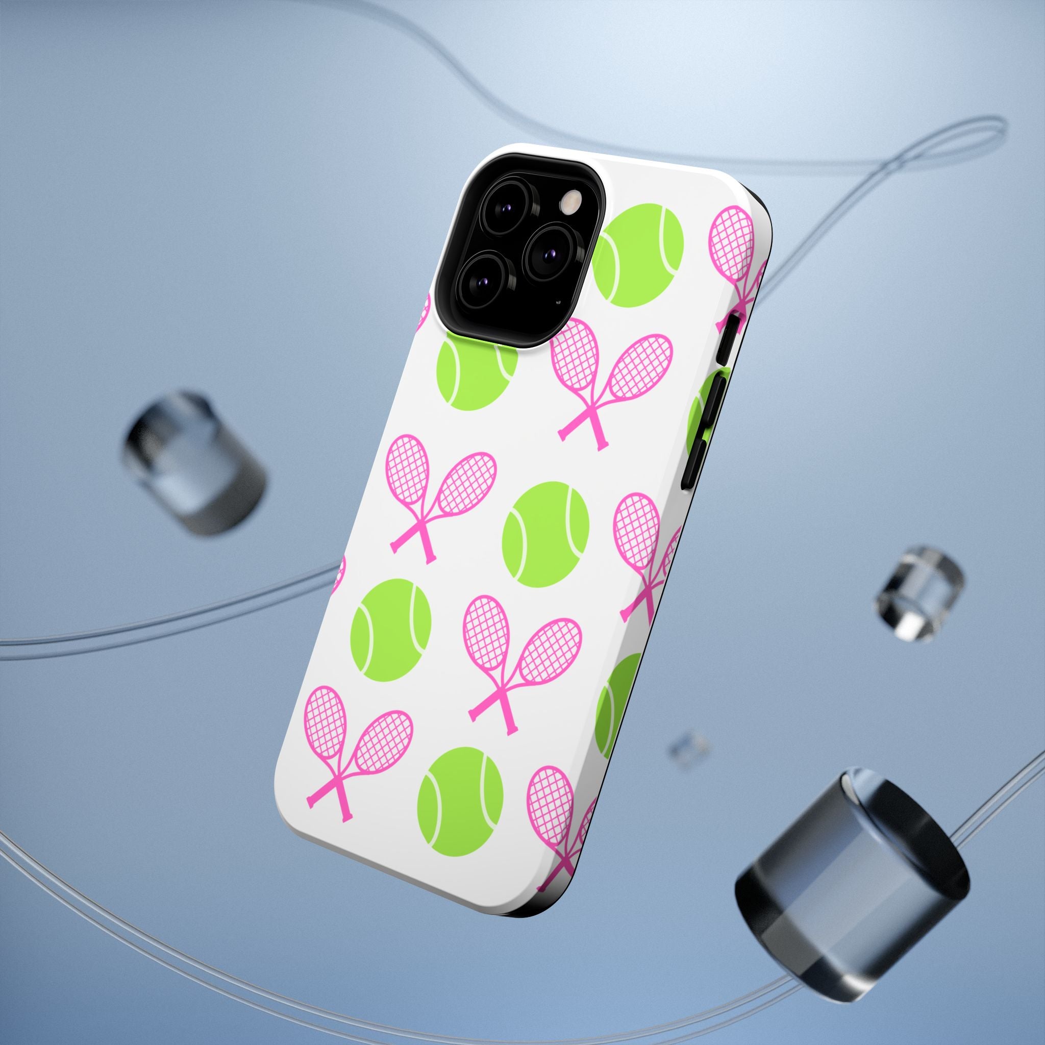Tennis Pattern Impact-Resistant Phone Case — Pink Rackets & Green Balls