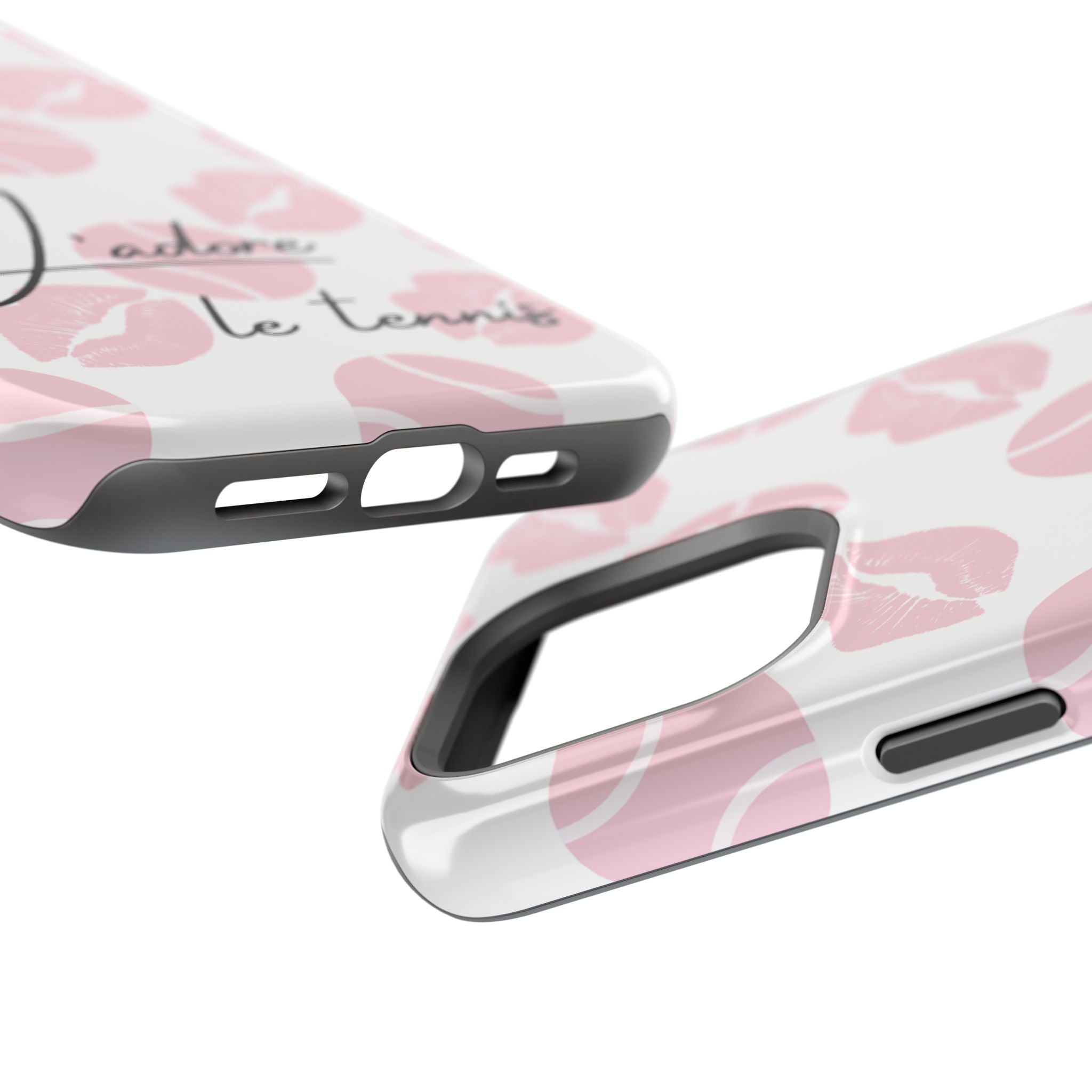 Impact-Resistant Phone Case - 'J'adore le tennis', pink tennis balls/lips