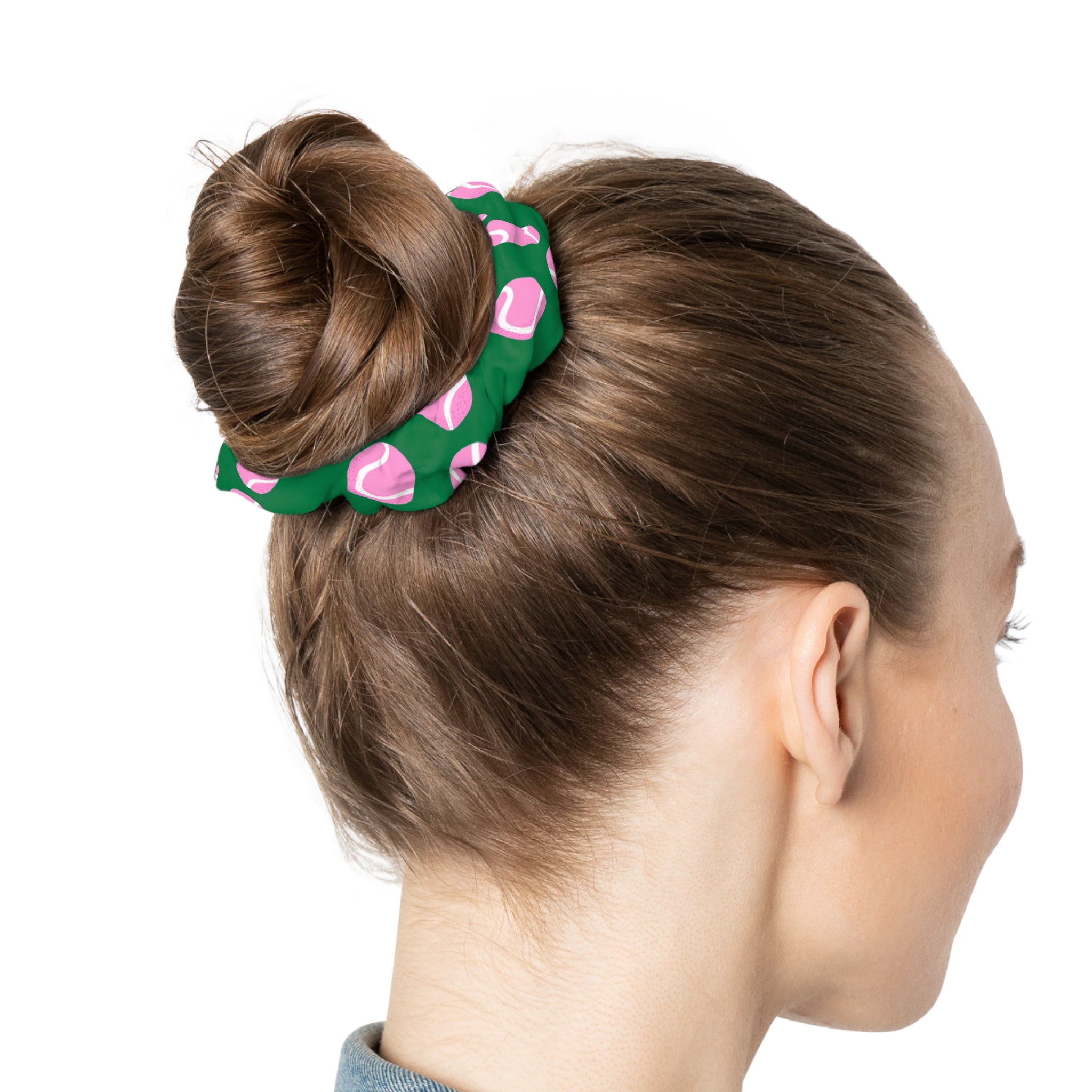 Green & Pink Hair Accessory — Tennis Ball Scrunchie