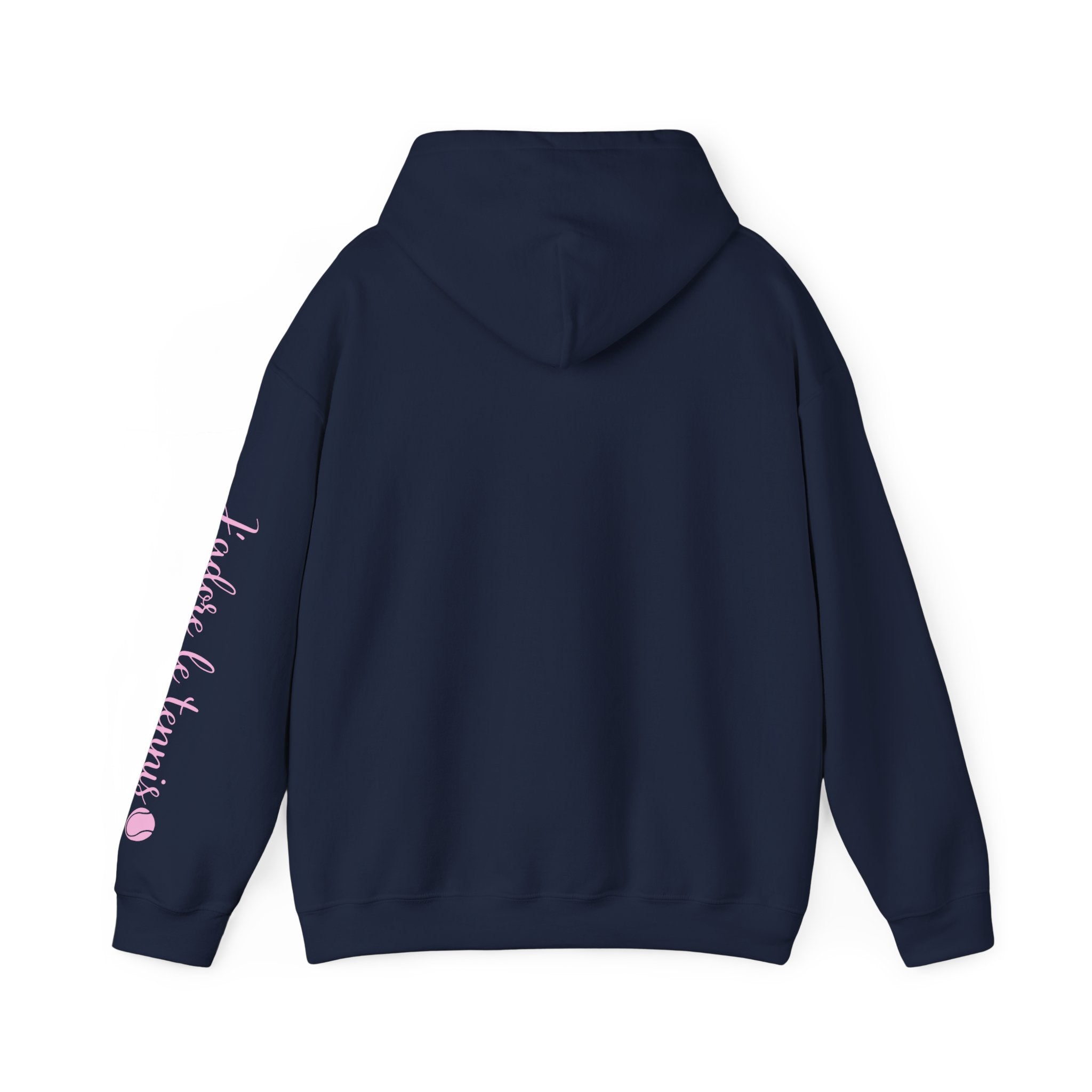 Women's Hoodie sweatshirt — "J'adore le tennis" Tennis Ball Sleeve Design (bubblegum pink)