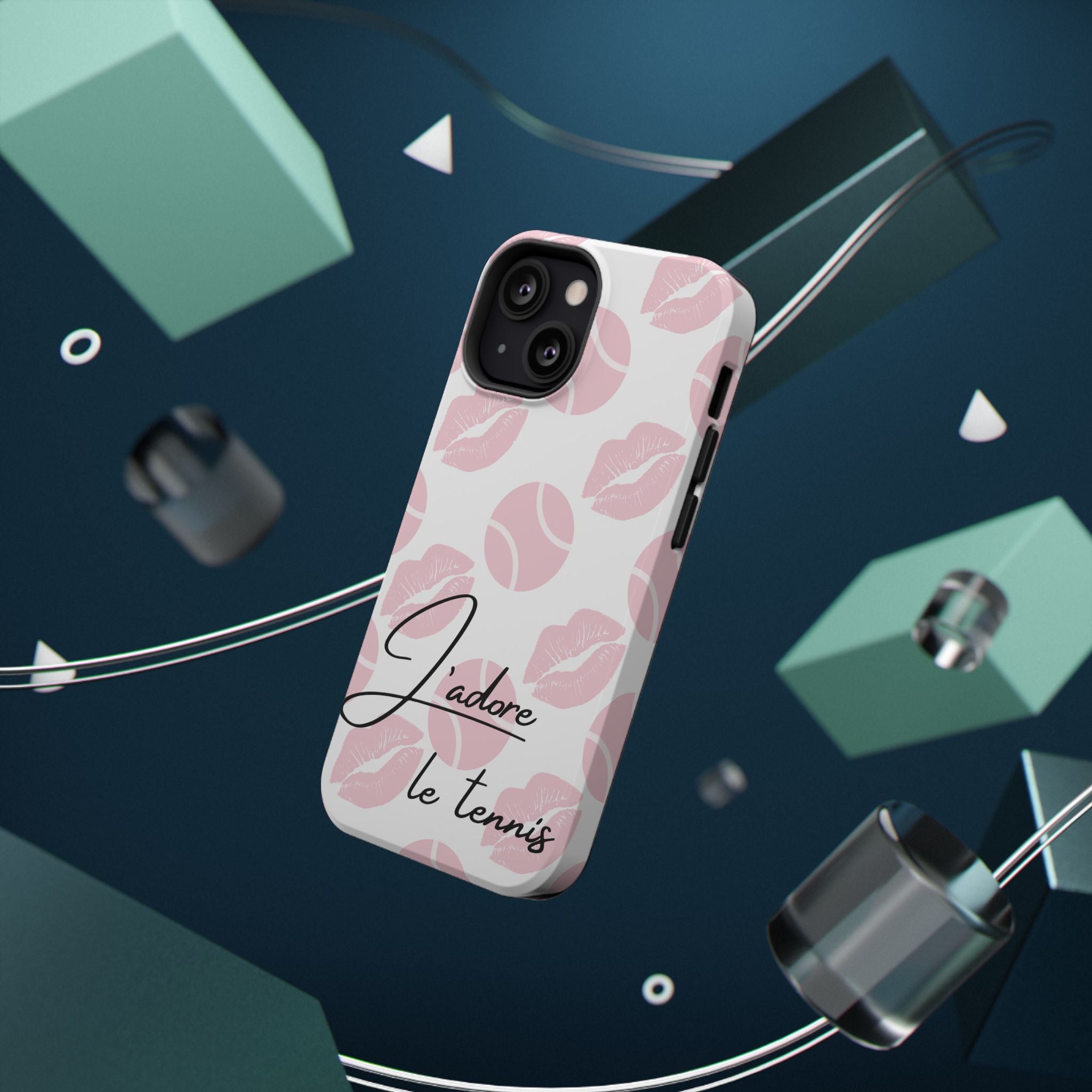 Impact-Resistant Phone Case - 'J'adore le tennis', pink tennis balls/lips