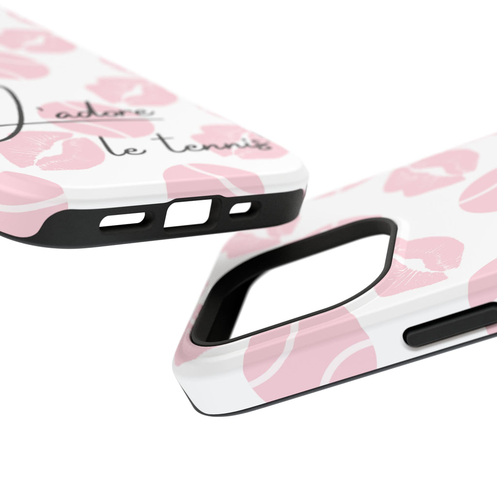 Impact-Resistant Phone Case - 'J'adore le tennis', pink tennis balls/lips